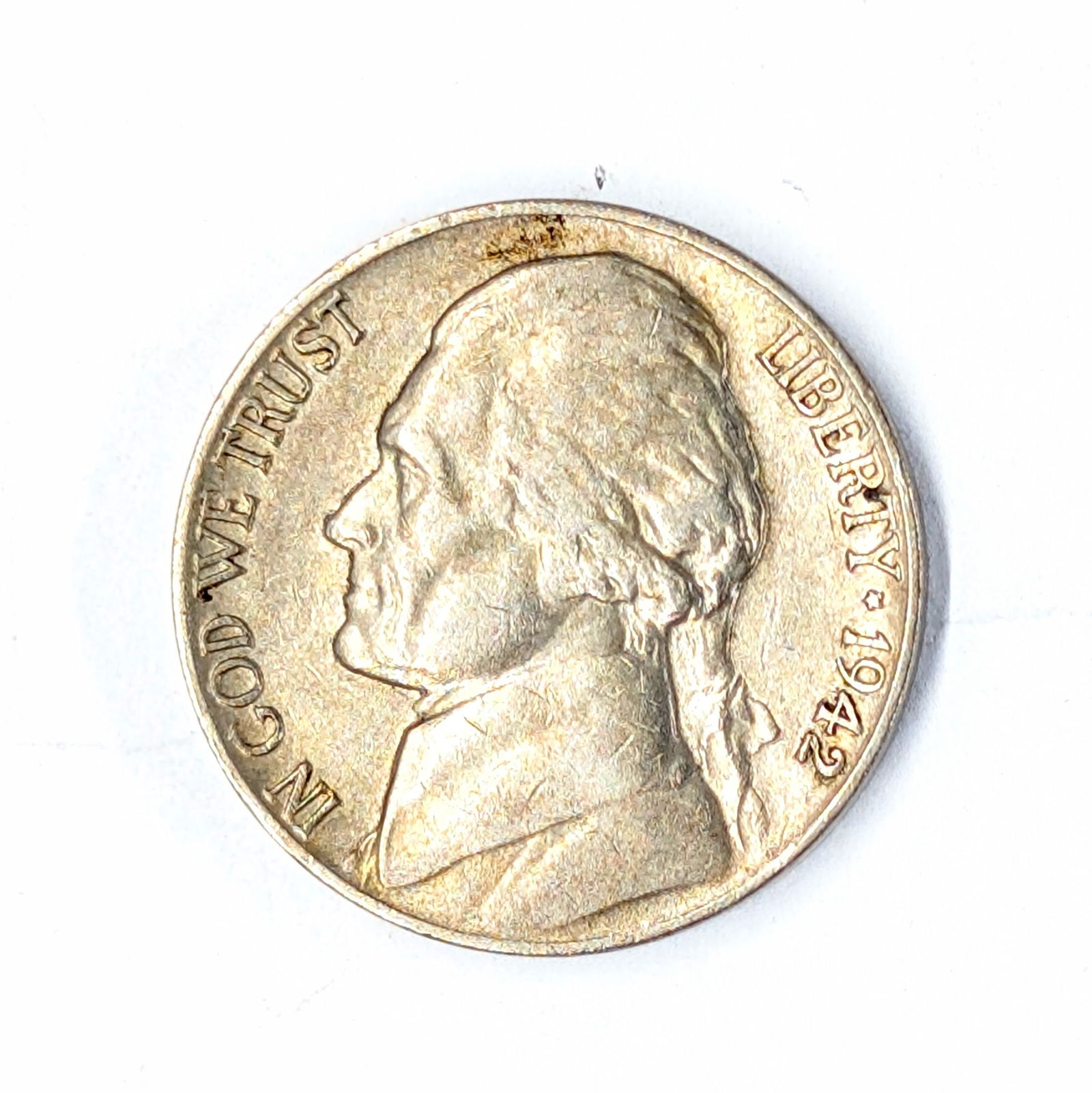 1942-D Silver War Nickel - 35% Silver- KEY DATE- Toned (1 of 2)