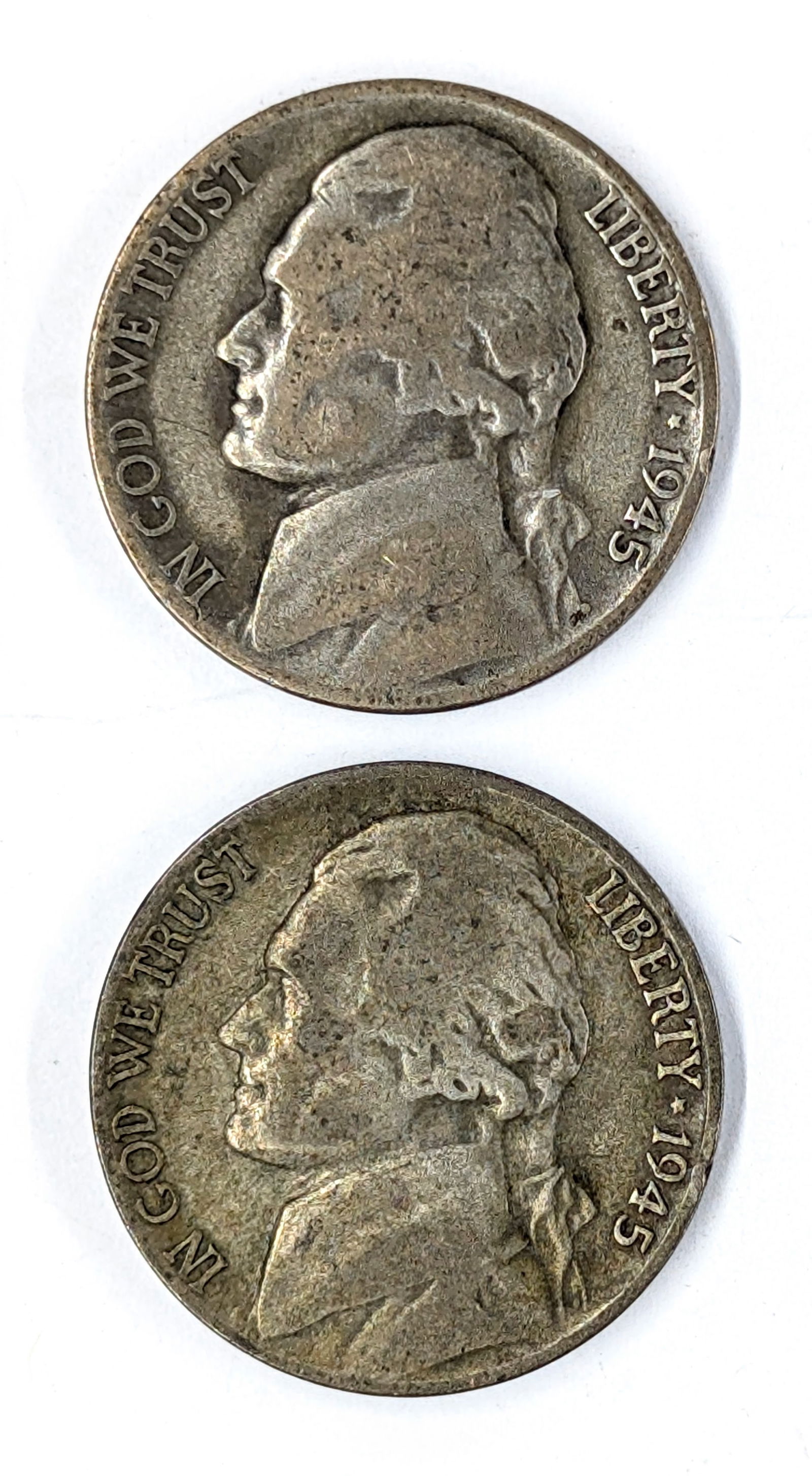 Lot of 2 Silver War Nickels - 35% Silver- Both 1945-D (1 of 2)