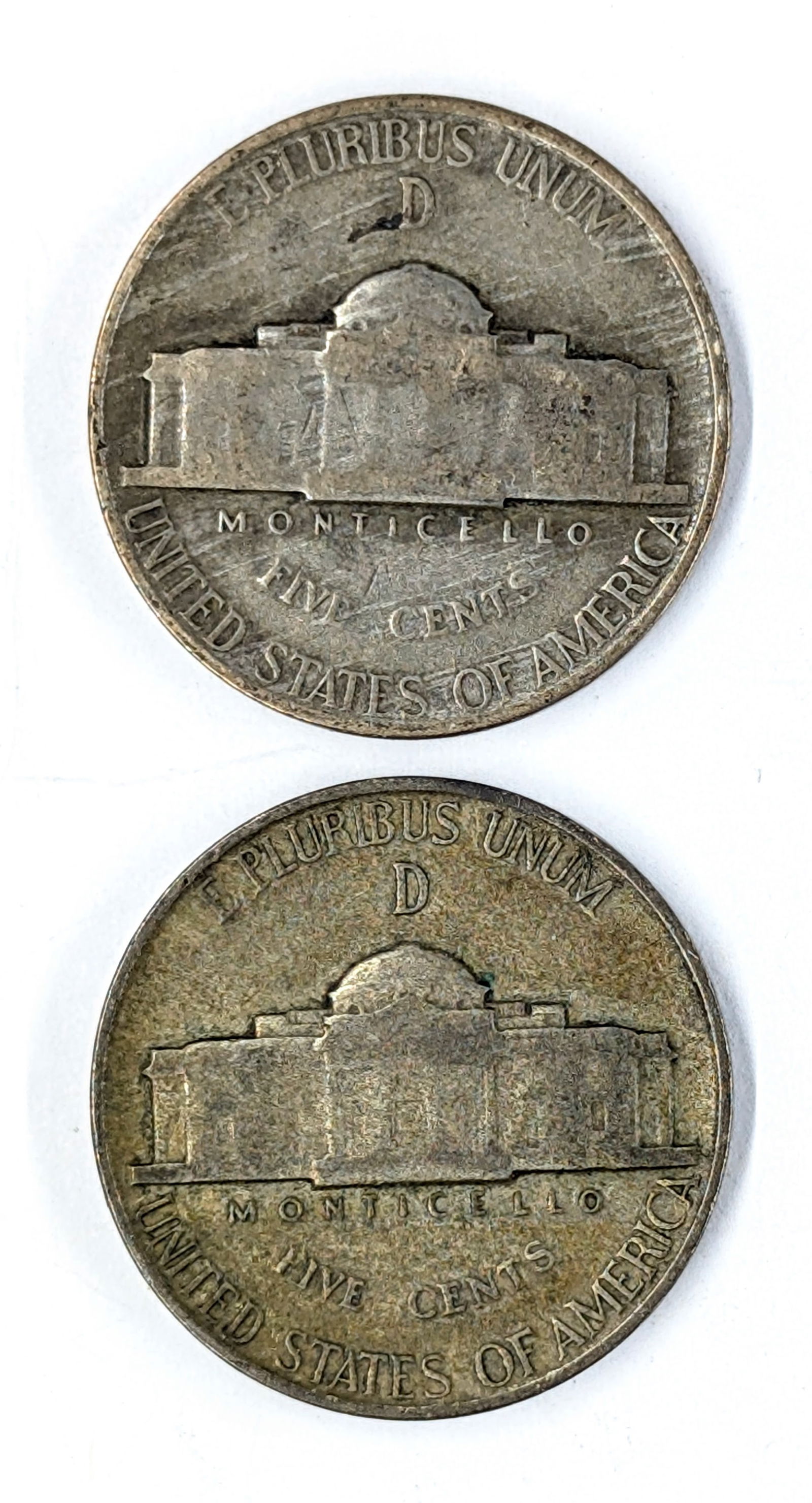 Lot of 2 Silver War Nickels - 35% Silver- Both 1945-D - 2