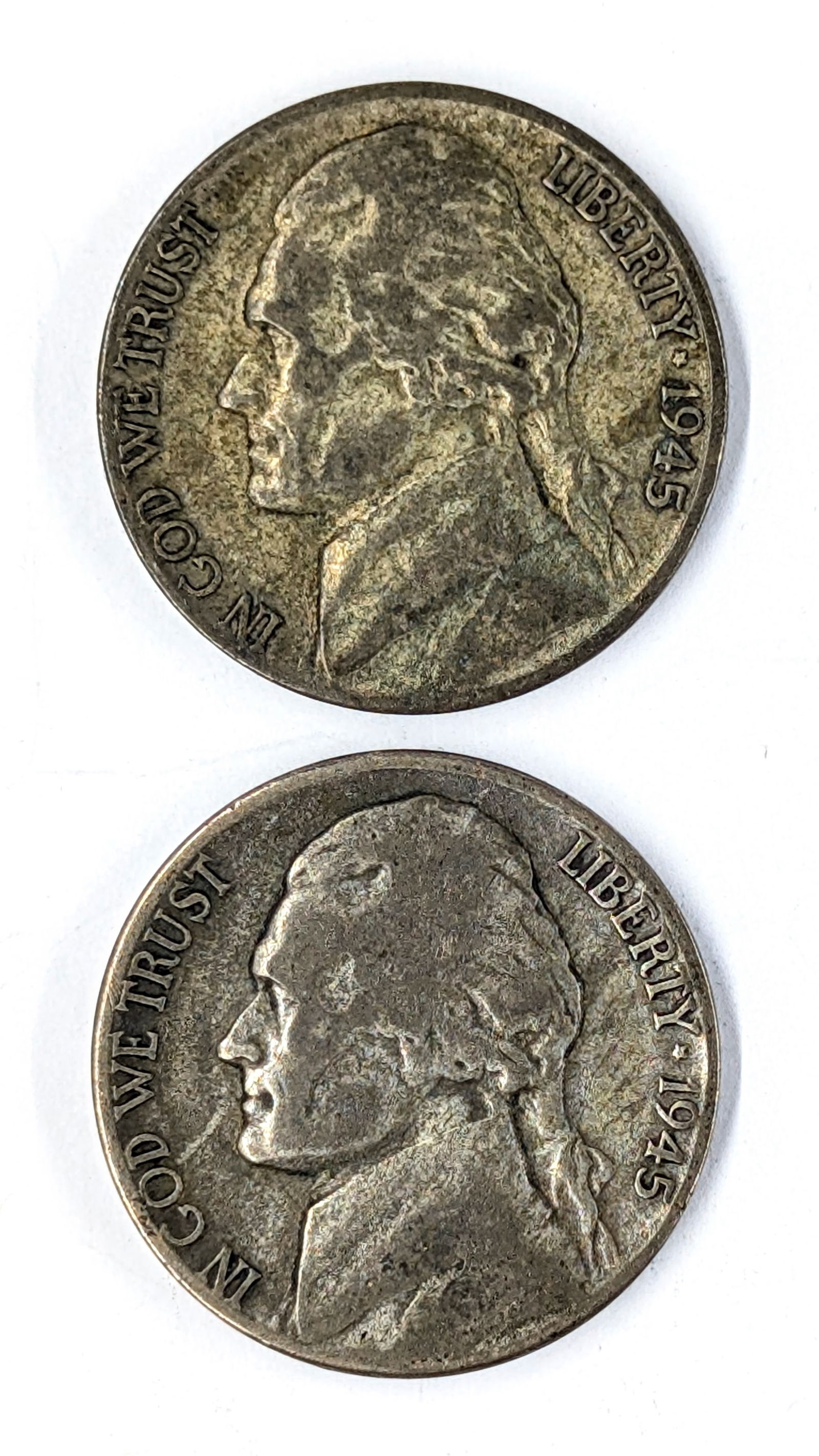 Lot of 2 Silver War Nickels - 35% Silver- Both 1945-S (1 of 2)