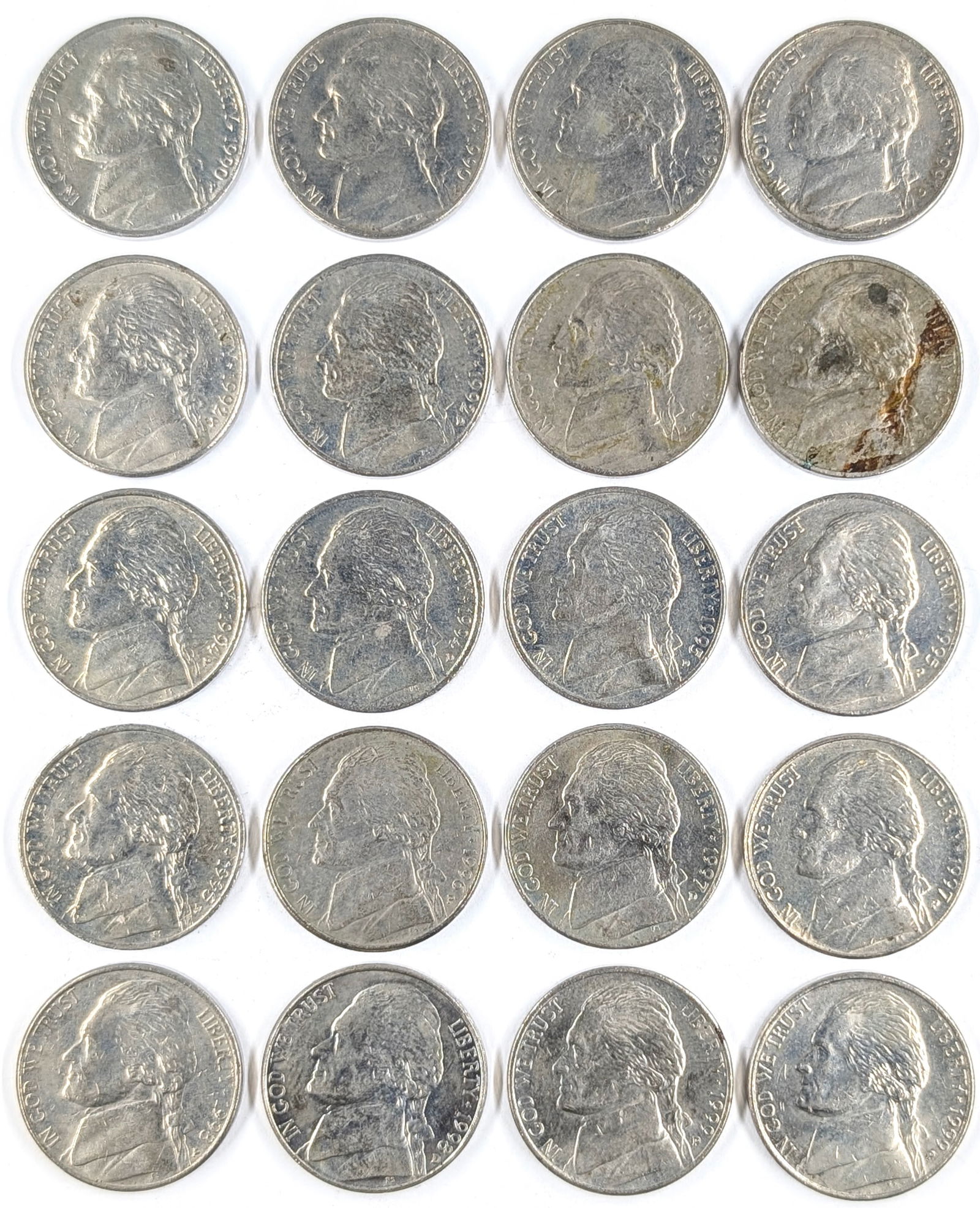 Lot of 20 Jefferson Nickels- 1990-1999 (1 of 2)