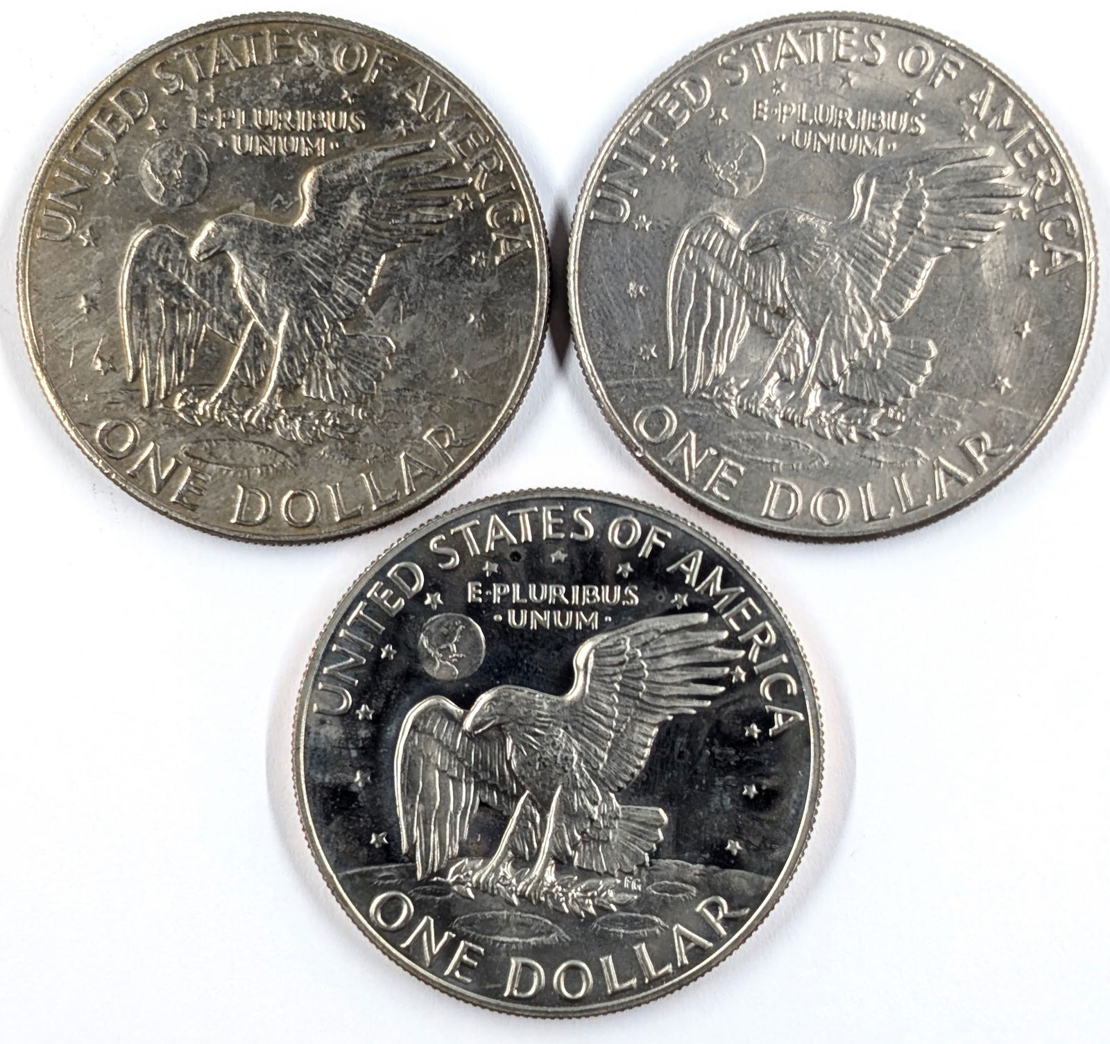 Lot of 3 Eisenhower "Ike" Dollars- 1974 P, D, & S - 2