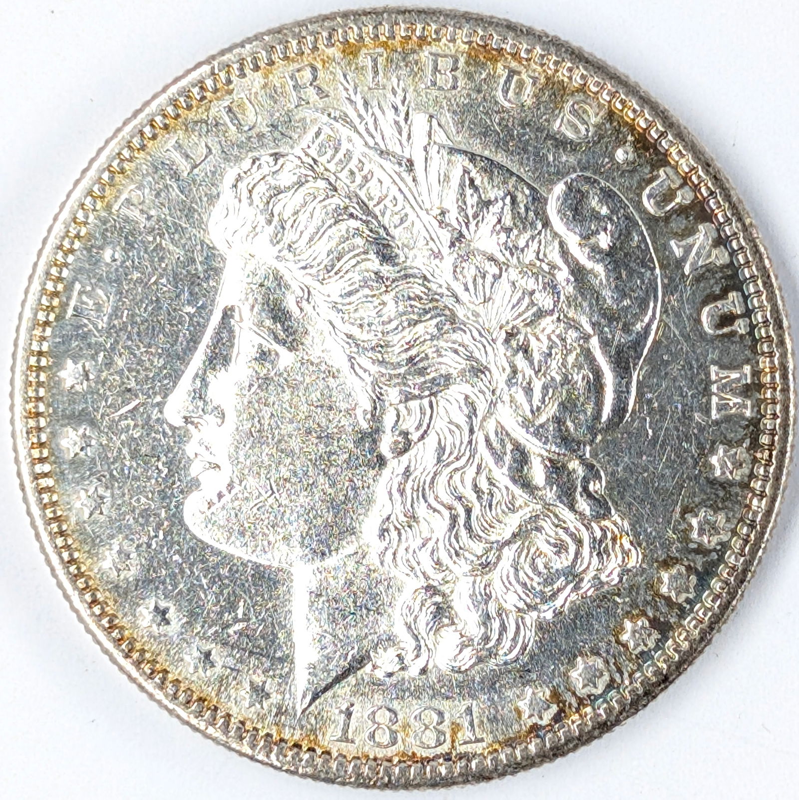 1881-S Morgan Silver Dollar- Toning on the Rim: Silver 