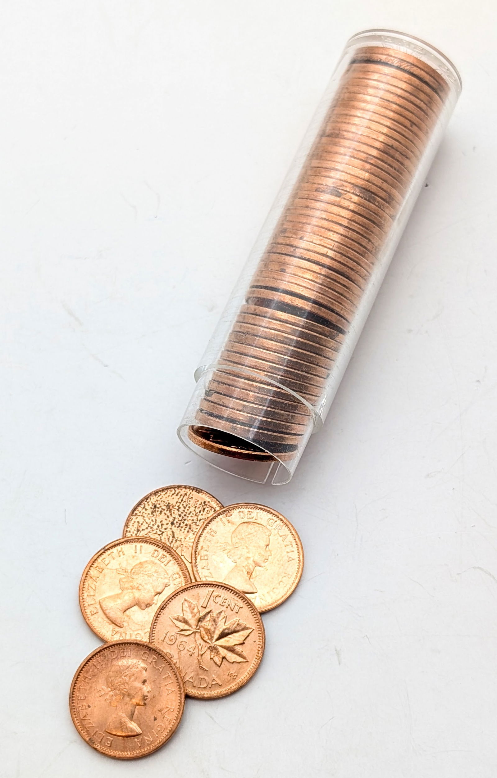 Tube of 50 1964 Uncirculated Canadian 1 Cents (1 of 3)