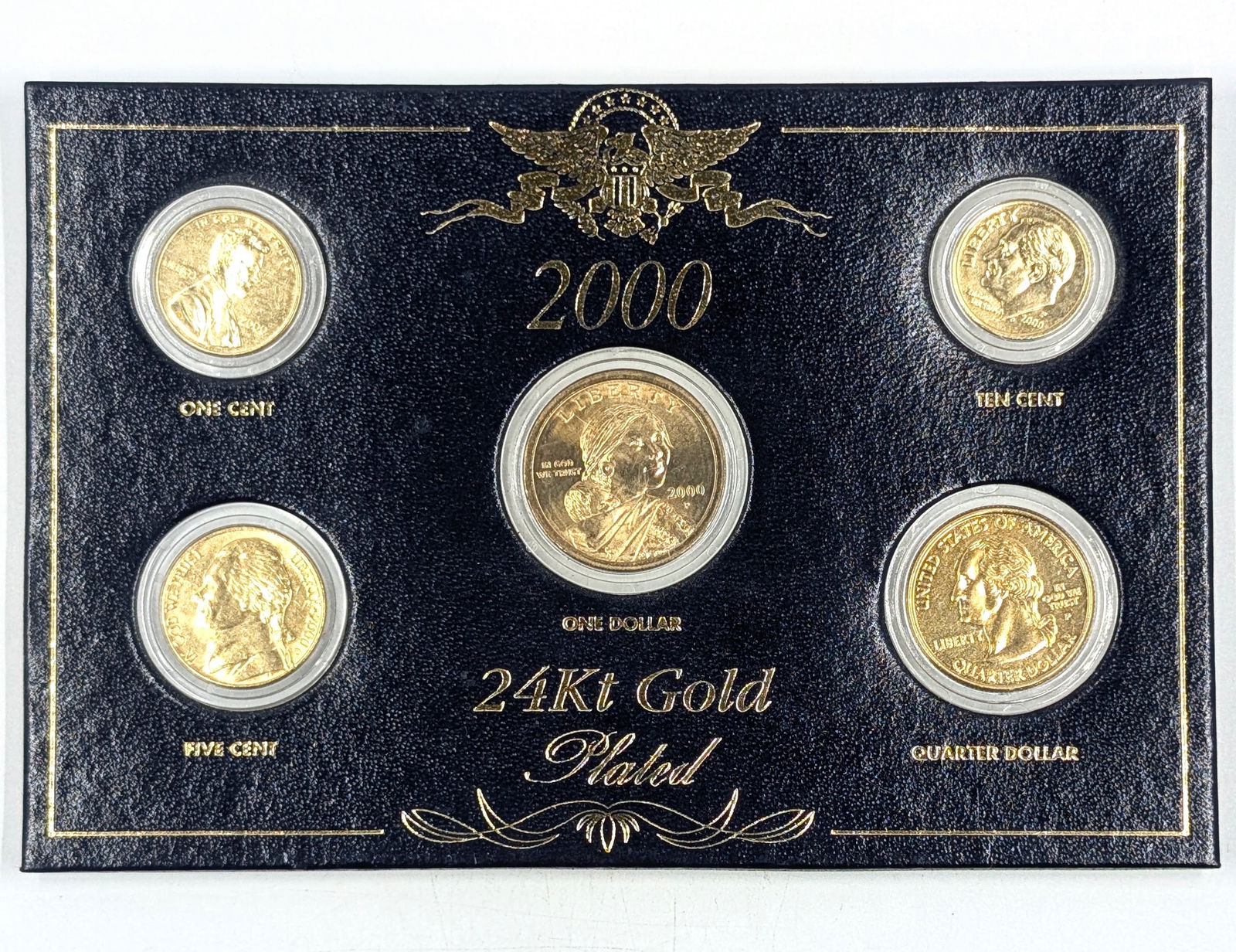 2000 24k Gold Plated US Mint Proof Coin Set- 5 Gold Plated Coins - 2