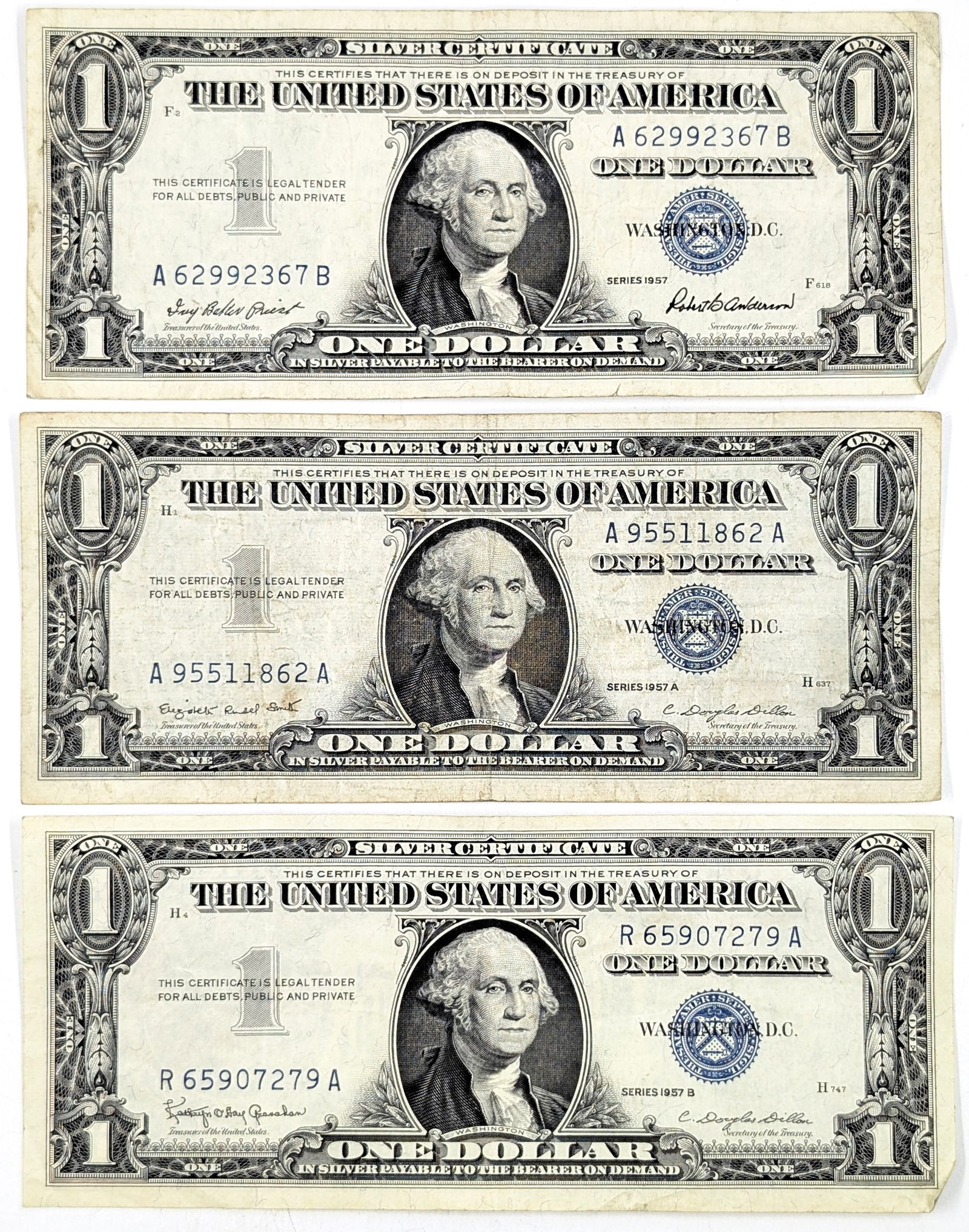 Lot of 3 1957 $1 Notes- Silver Certificates (1 of 2)