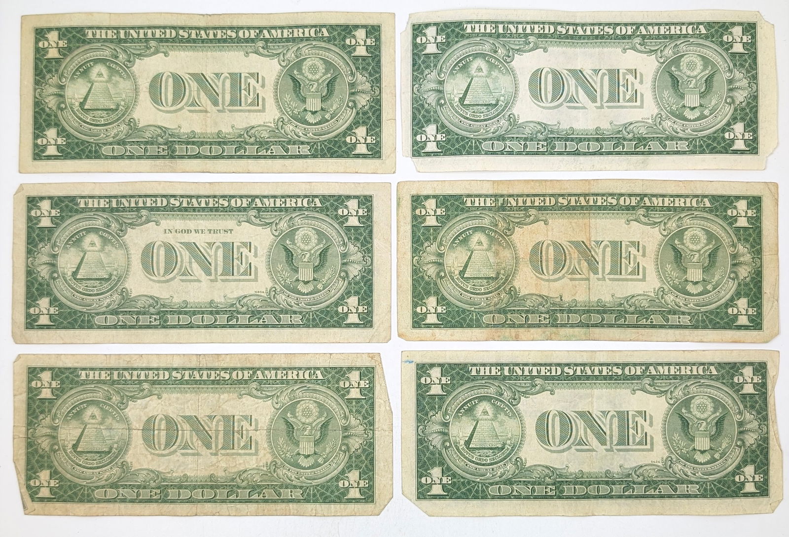 Lot of 6 1935 $1 Notes - Silver Certificates - 2
