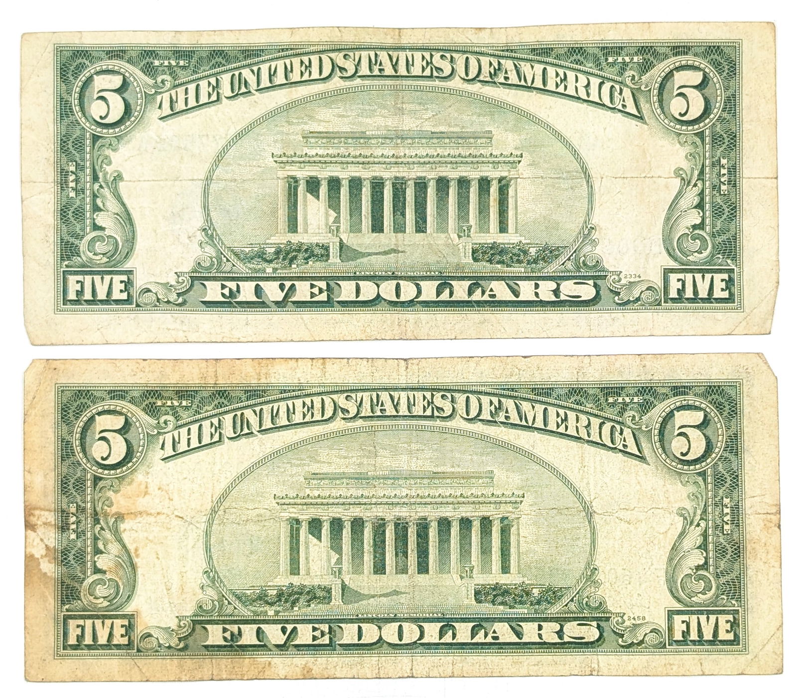 Lot of 2 1954 A $5 Notes - Silver Certificates - 2