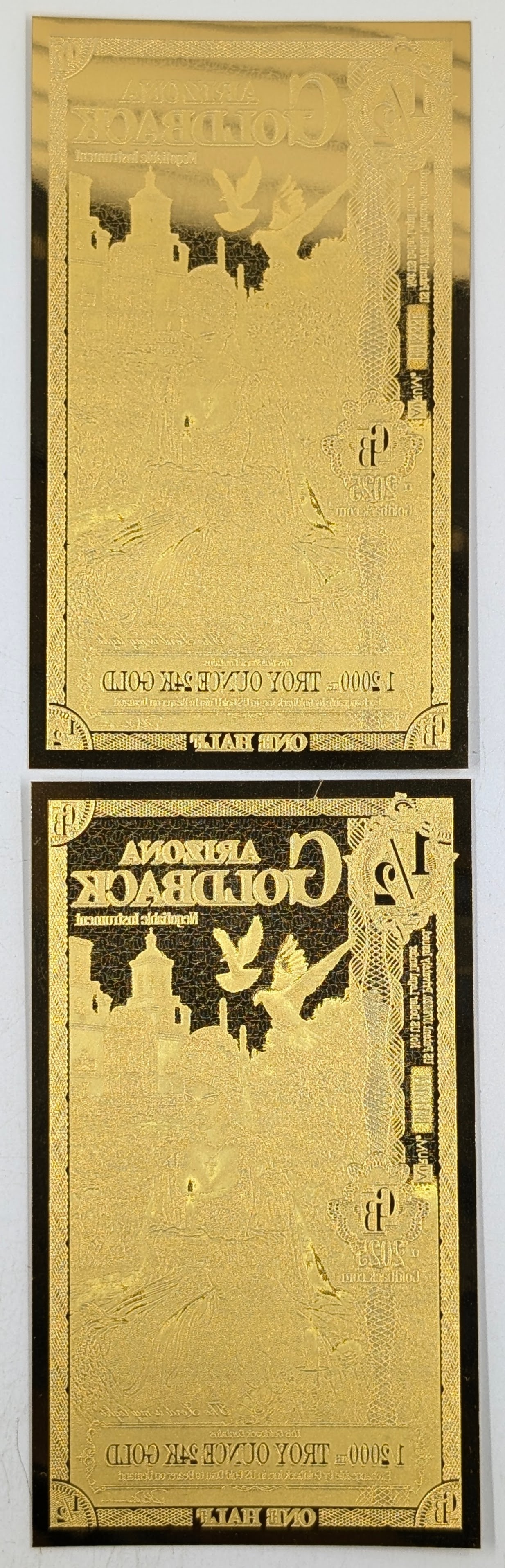 Lot of 2 - 2025 1/2 Arizona Goldbacks 1/2000th Troy Ounce 24K Gold each - 2