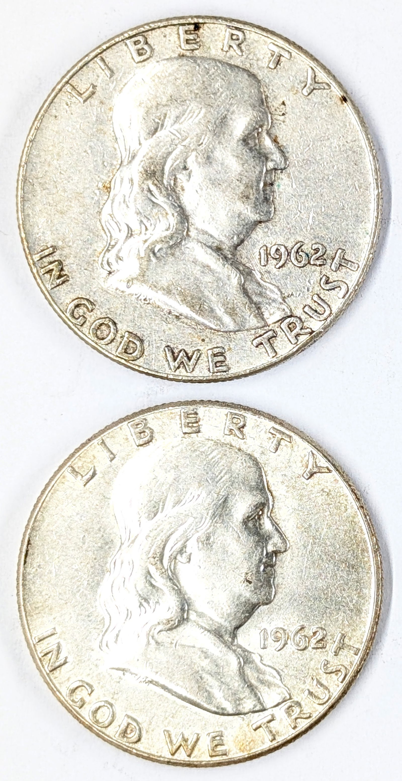 Lot of 2 Silver Franklin Half Dollars- 1962 D&P (1 of 2)