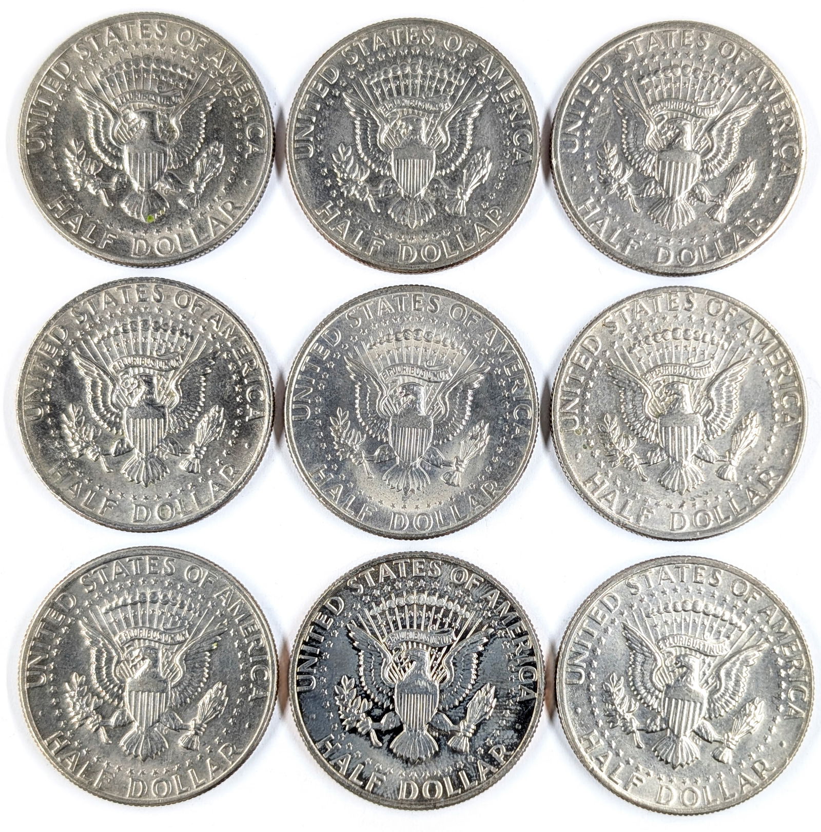 Lot of 9 John F Kennedy Half Dollars- 1971-1974- Most Uncirculated - 2