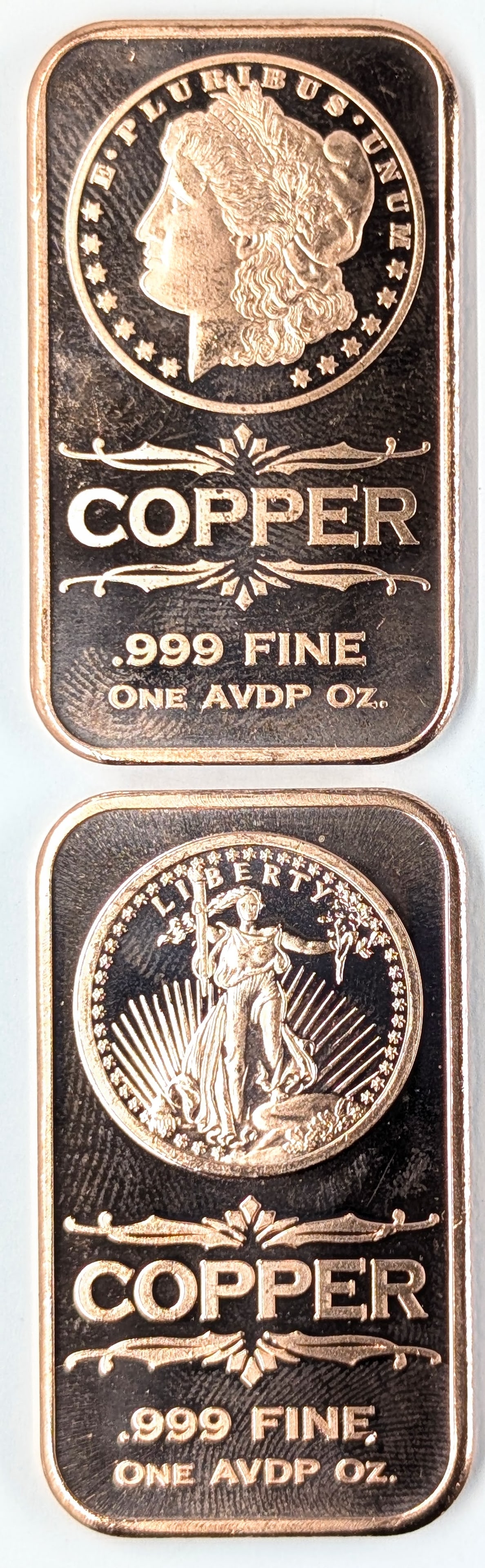 Lot of 2 1 Ounce Fine .999 Copper Bars- Liberty (1 of 2)