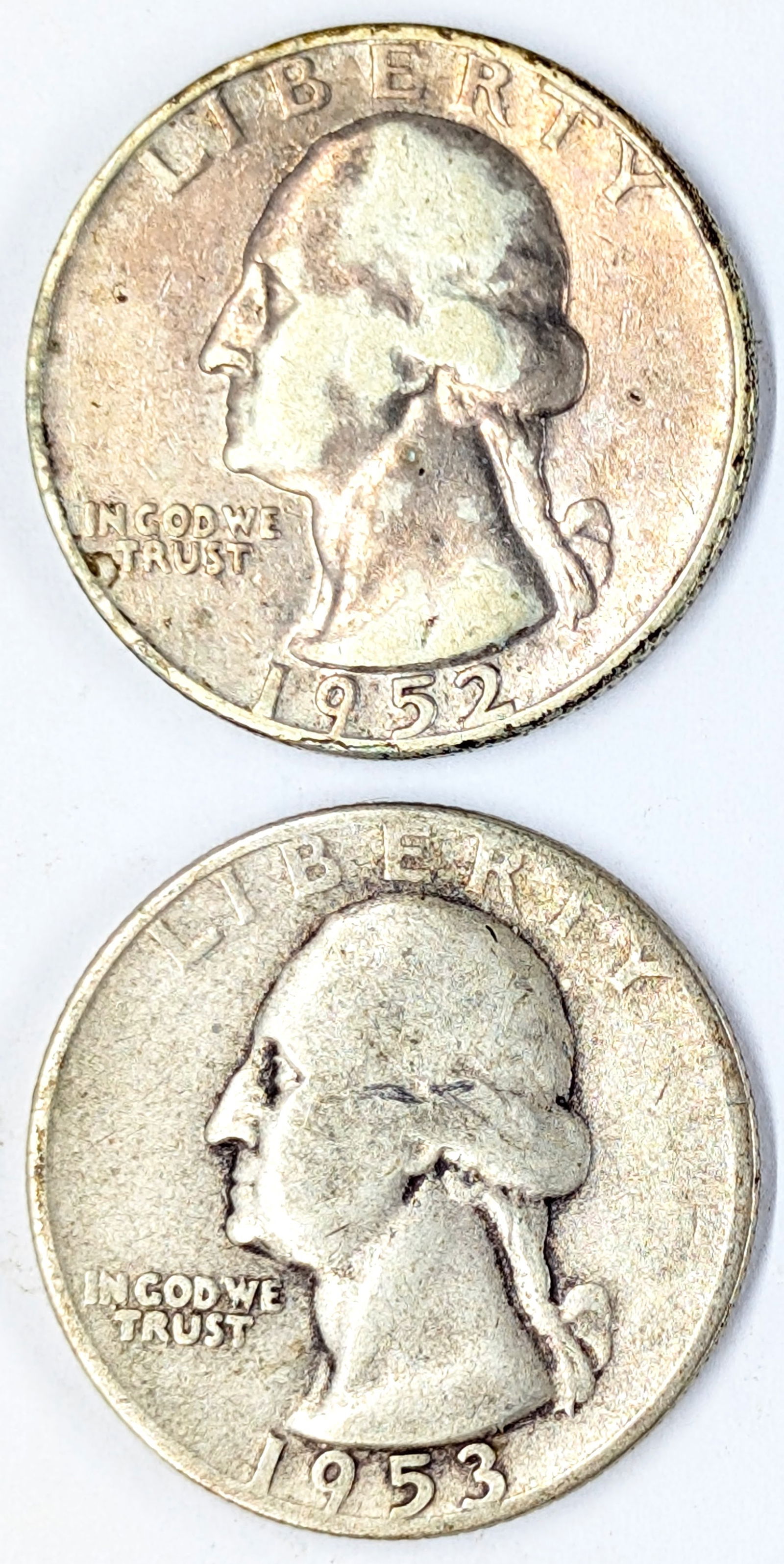 Lot of 2 Silver Washington Quarters - 1952-D, 1953-S (1 of 2)
