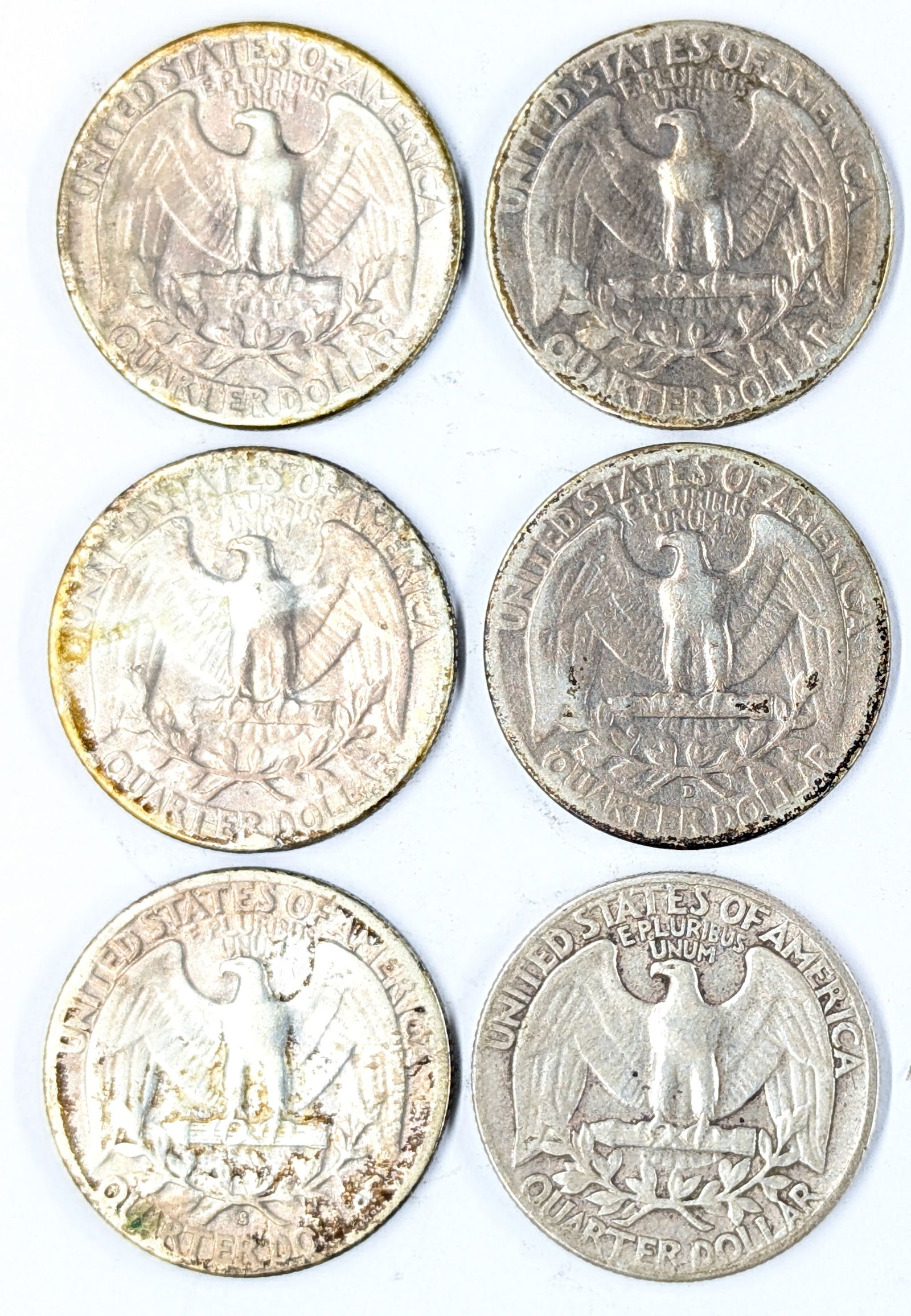 Lot of 6 Silver Washington Quarters - 1950-1959 - 2