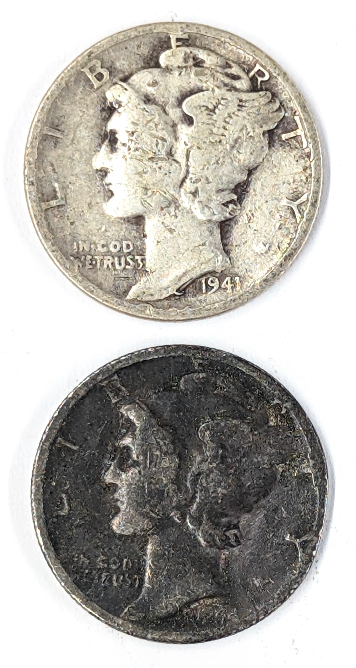 Lot of 2 Silver Mercury Dimes - 1941, 1944-D (1 of 2)