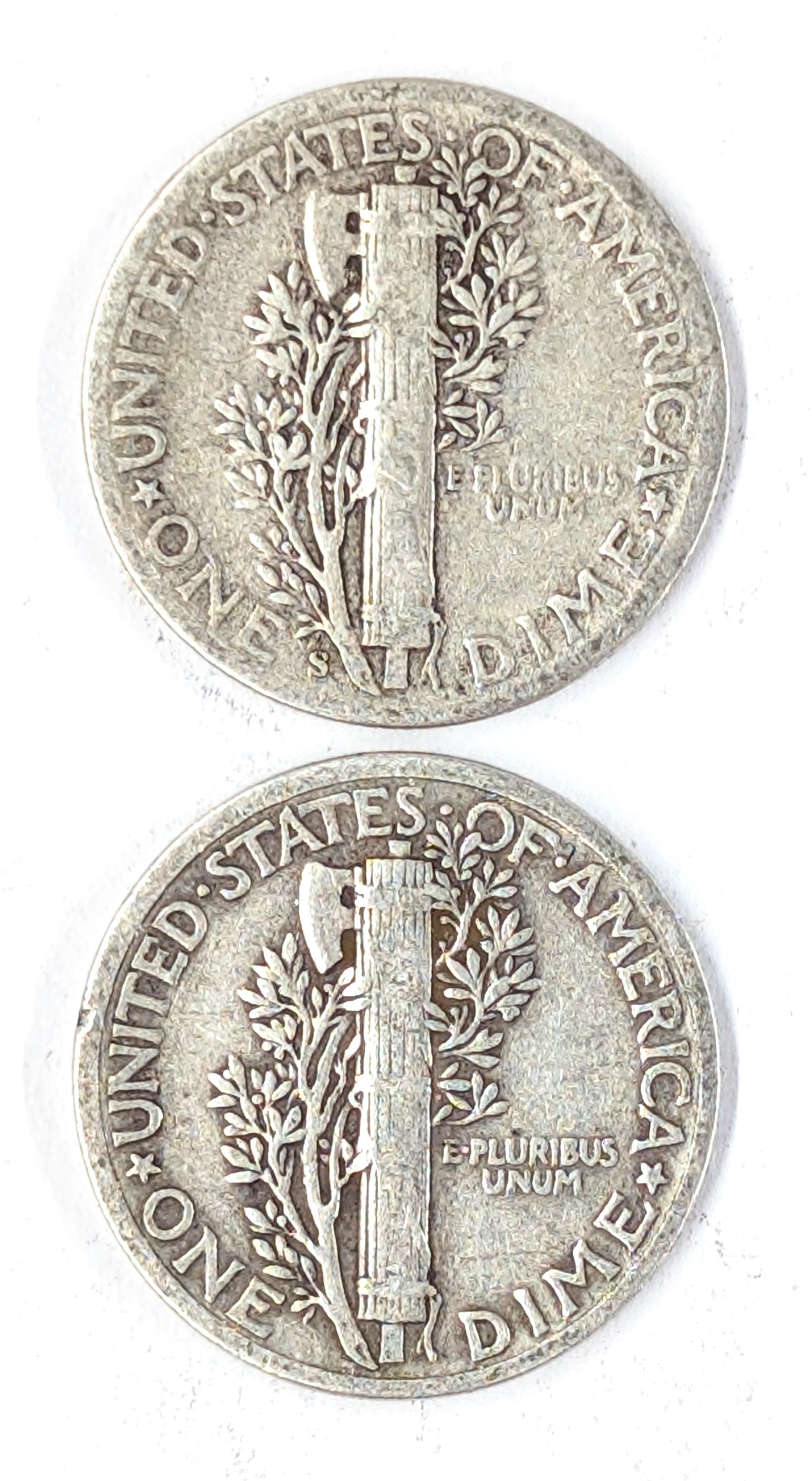 Lot of 2 Silver Mercury Dimes - 1942 S&P - 2