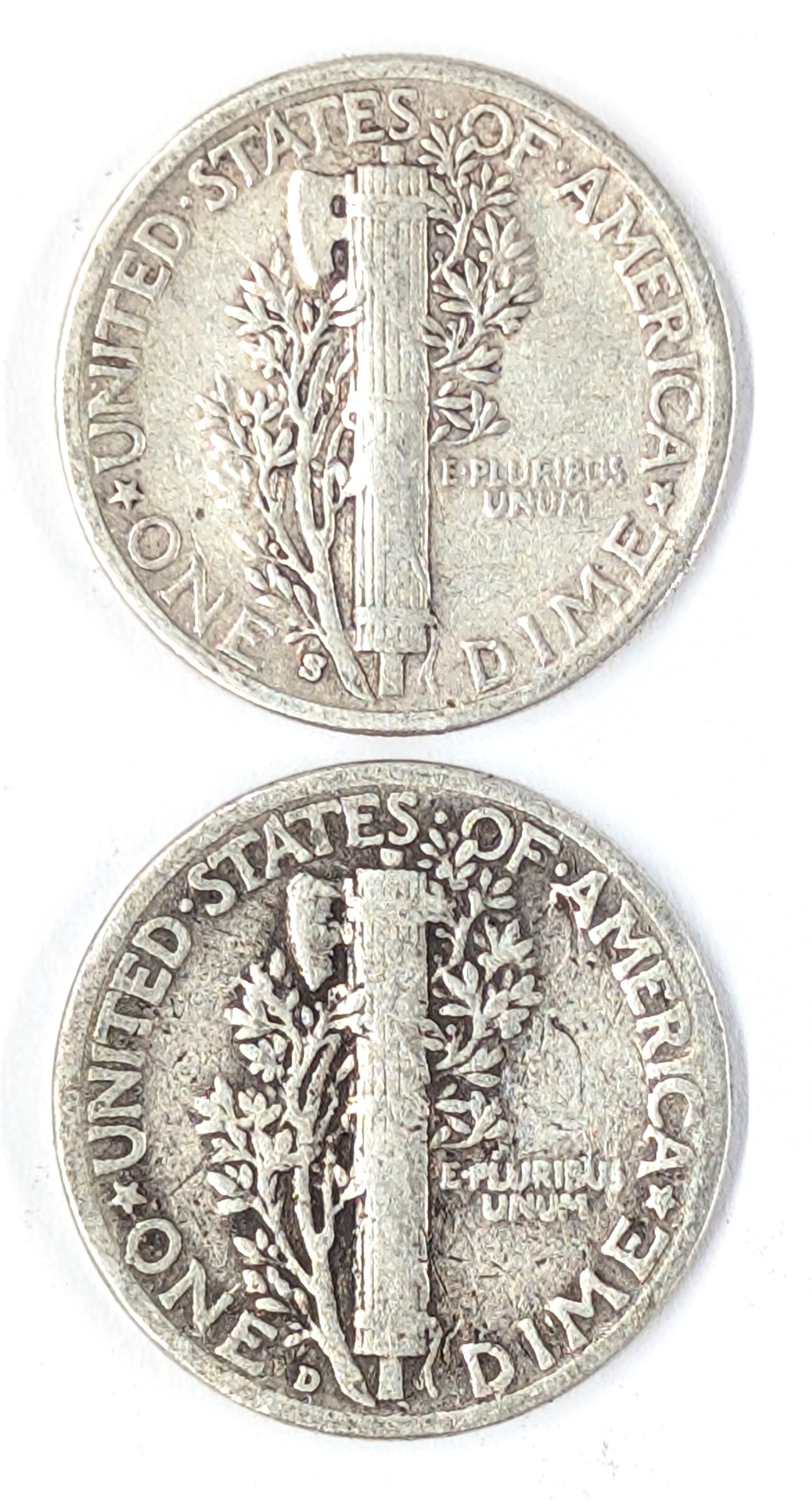 Lot of 2 Silver Mercury Dimes - 1943-S, 1942-D - 2