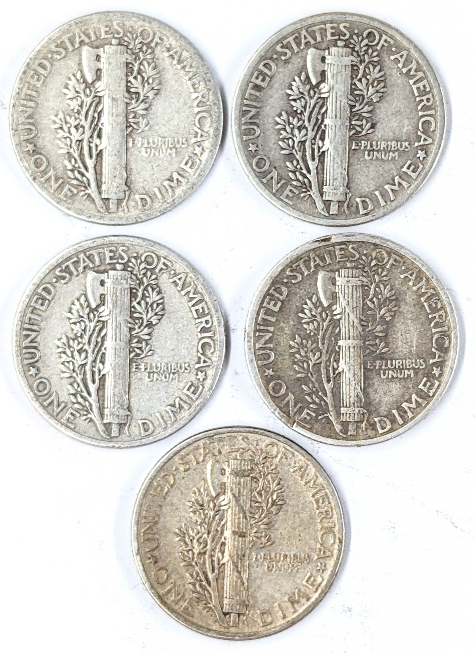 Lot of 5 Silver Mercury Dimes - 1941-1944 - 2
