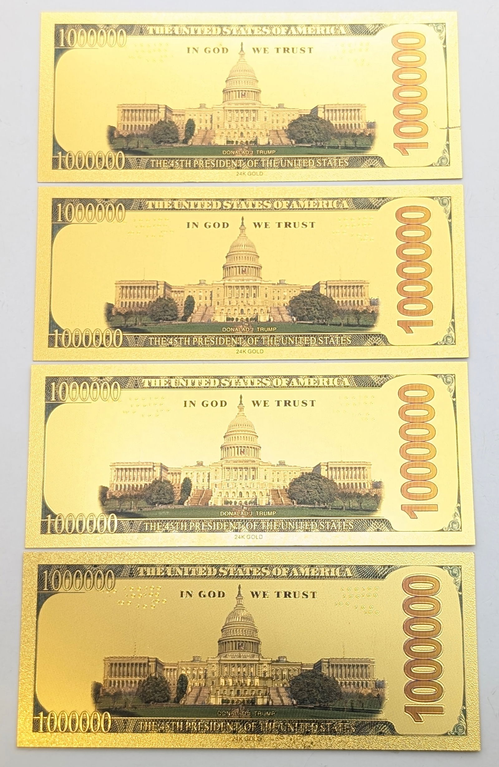 Lot of 4 Trump Gold foil $1000000 design - 2