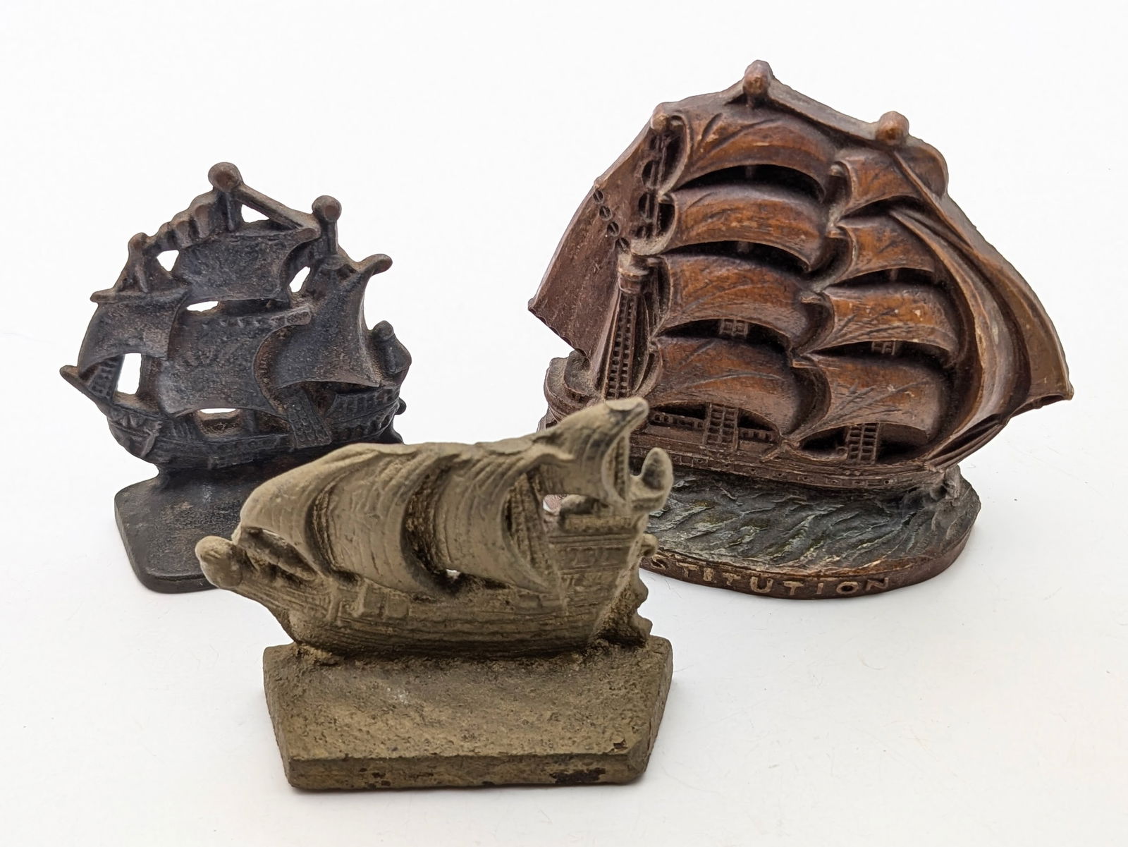 Lot of 3 Vintage Sailing Ships Bookends/Doorstops (1 of 2)