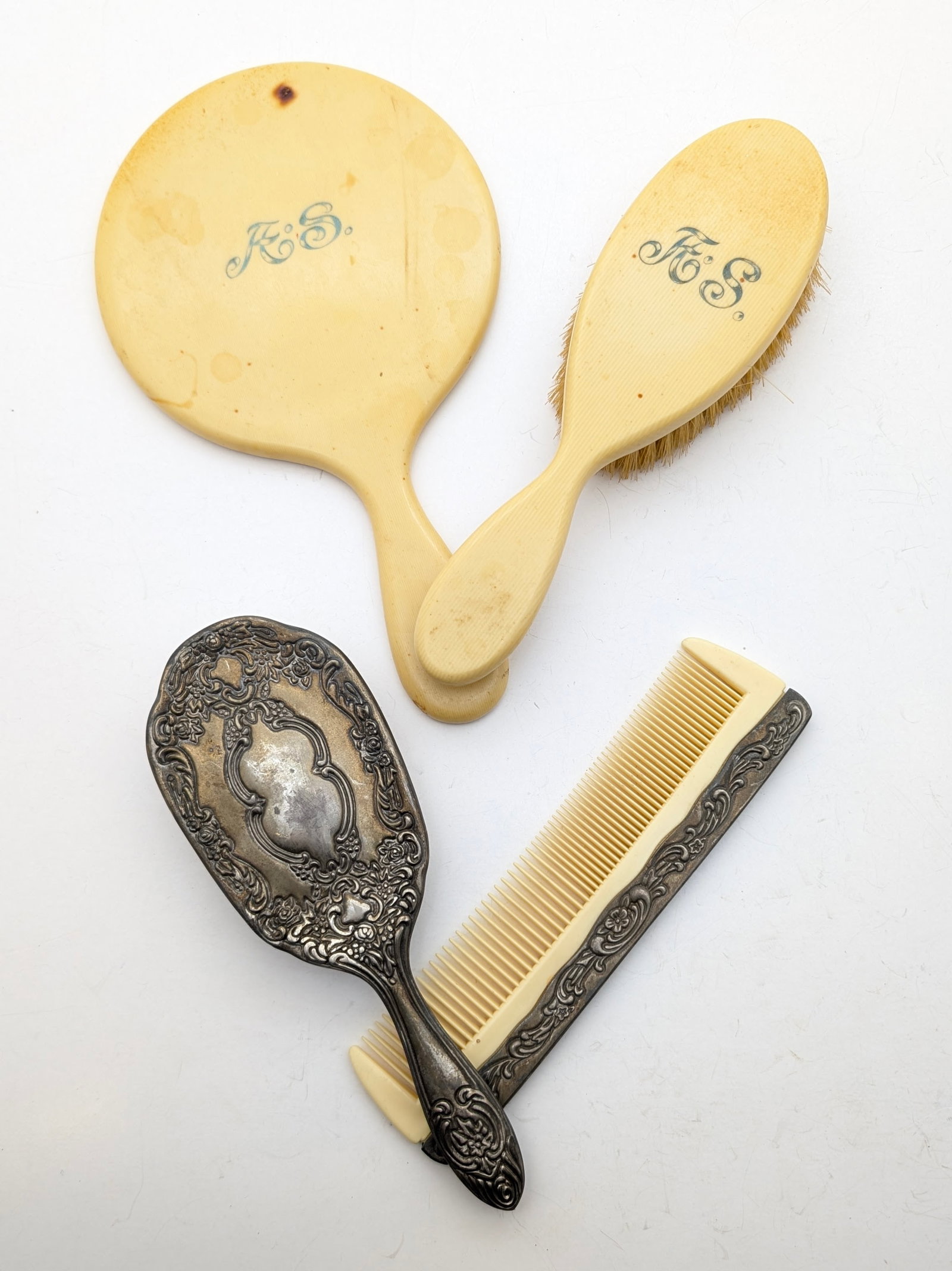 Lot of Vintage Vanity Sets- Hand Mirror, HairBrush, Comb - 2
