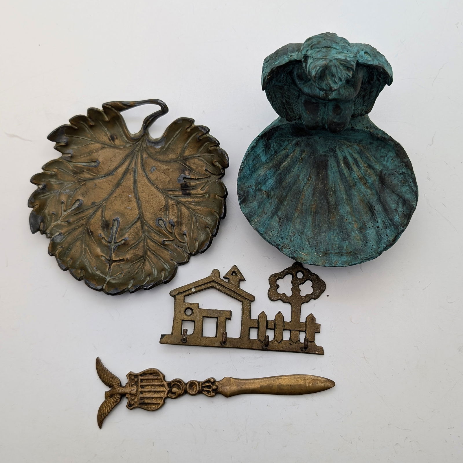 Lot of Vintage Decorative Brass and Bronze Items- Trinket Dishes, Letter Opener, ect (1 of 2)