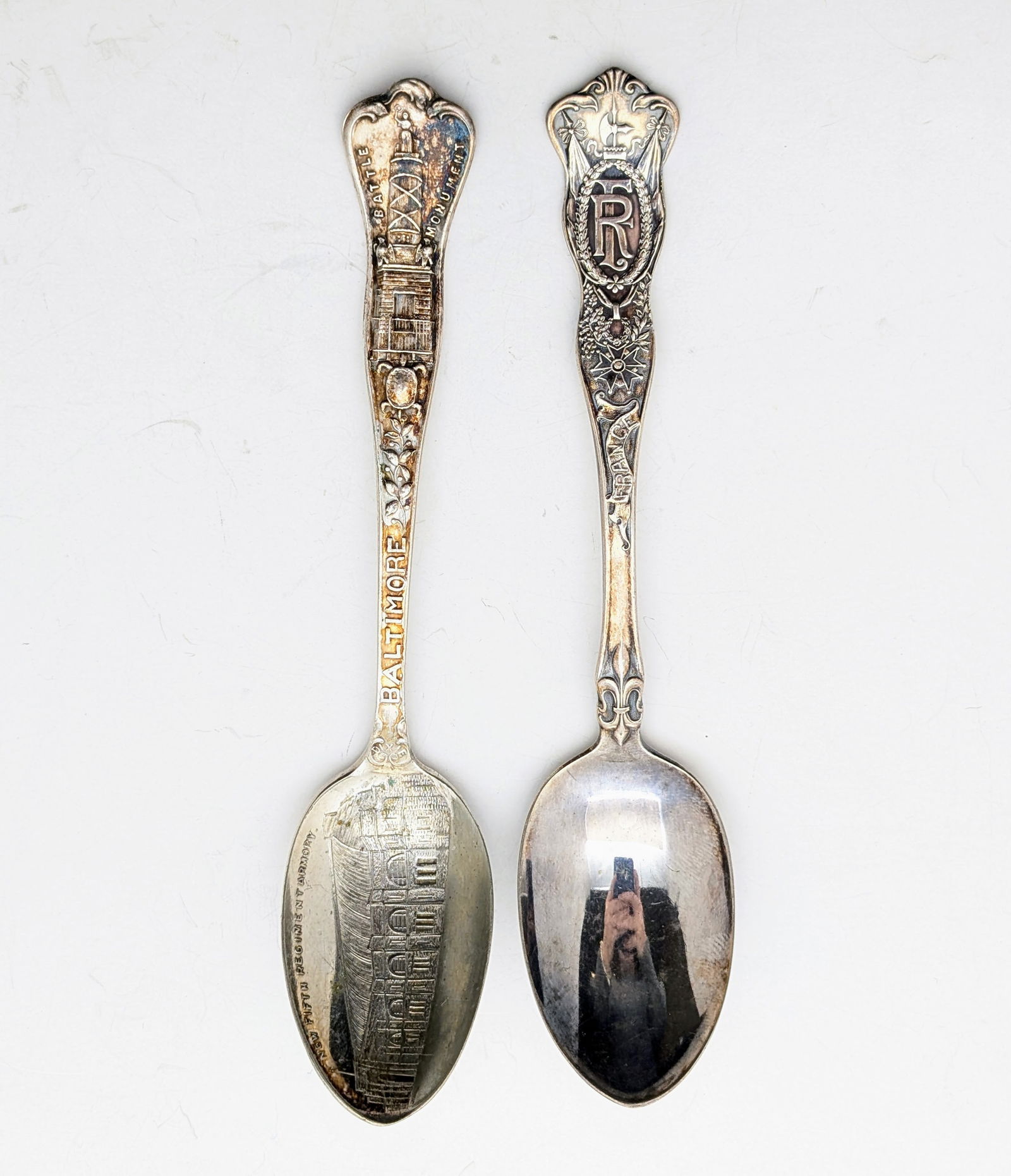 Lot of 2 The American Silver Co. Silver-plated Souvenir Spoons- Baltimore MD, France - 3