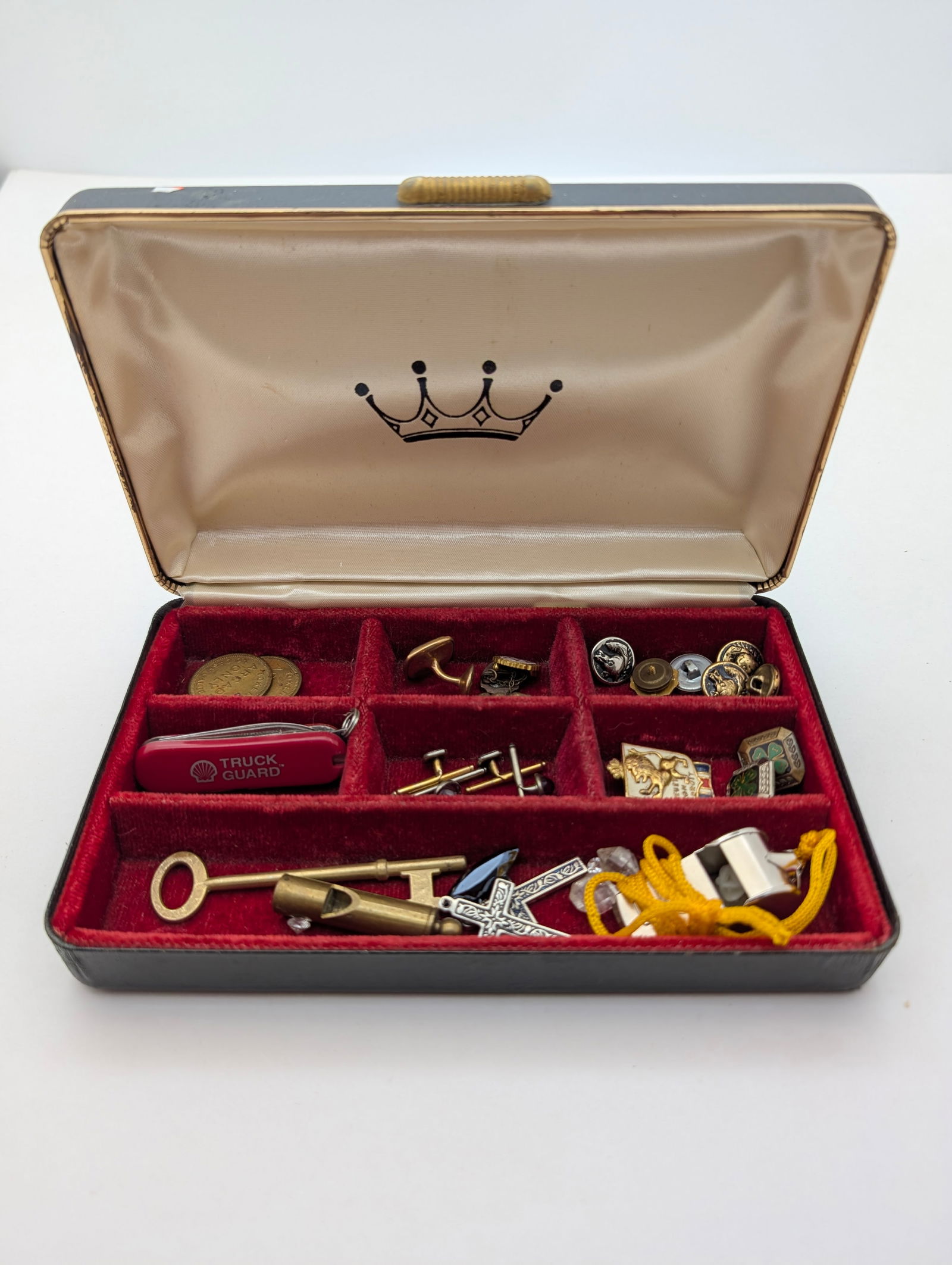 Men's Accessories Box w/ Various Items- Cufflinks, Pins, Pocketknife, ect. (1 of 2)