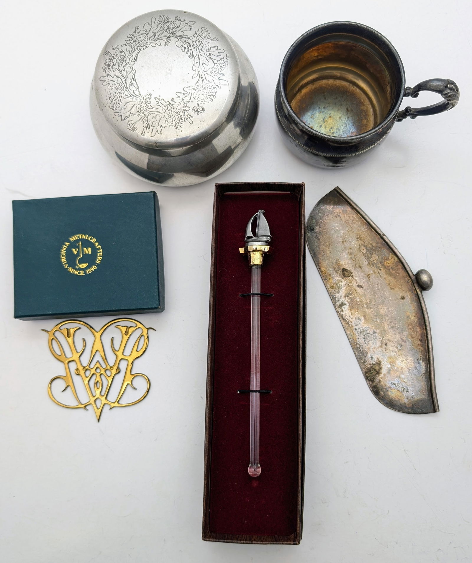 Lot of Various Vintage Items- Metal Container, Silver-plated Cup, ect: _