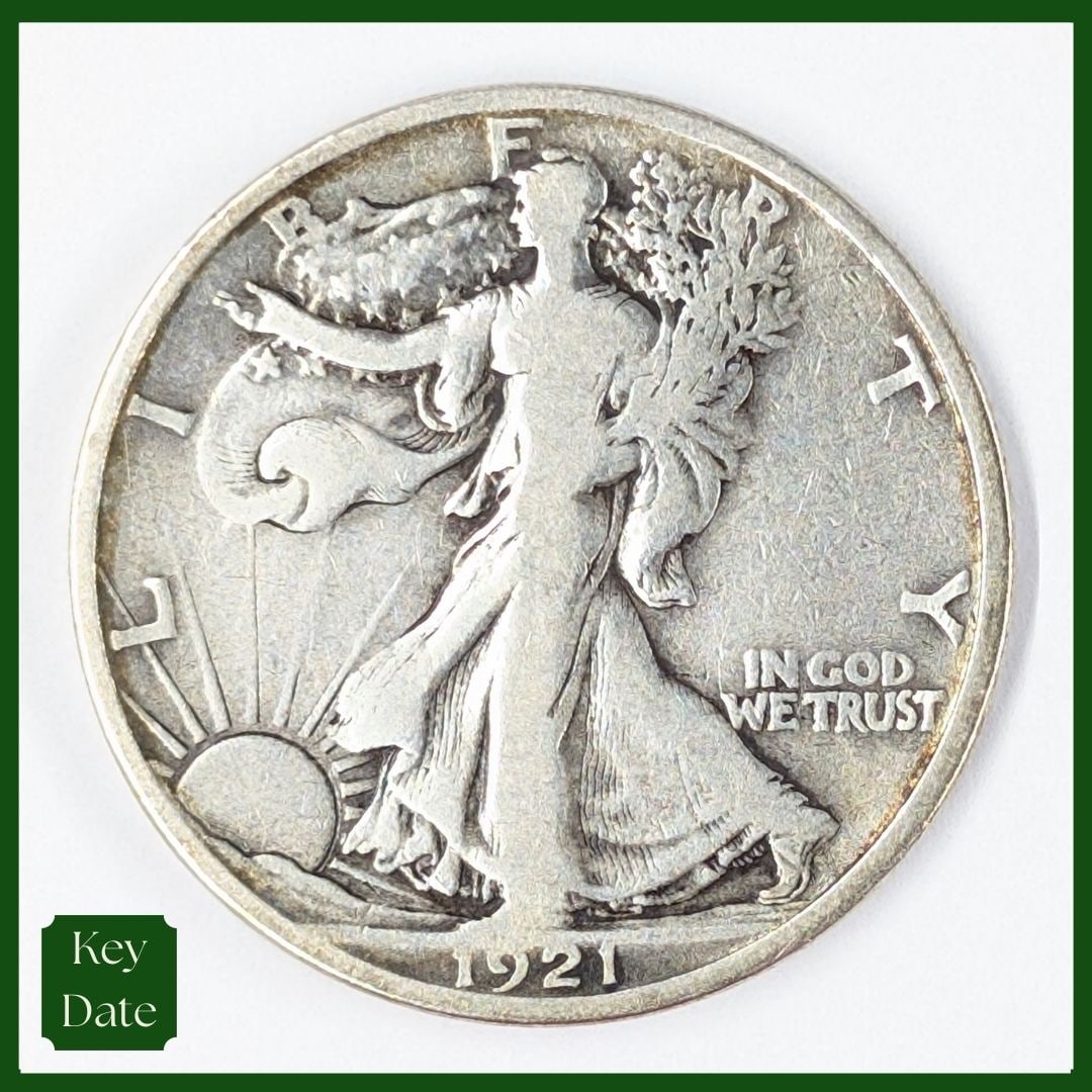 FEATURE 1921-S Silver Walking Liberty Half Dollar - KEY DATE, RARE, F+: FEATURE Silver