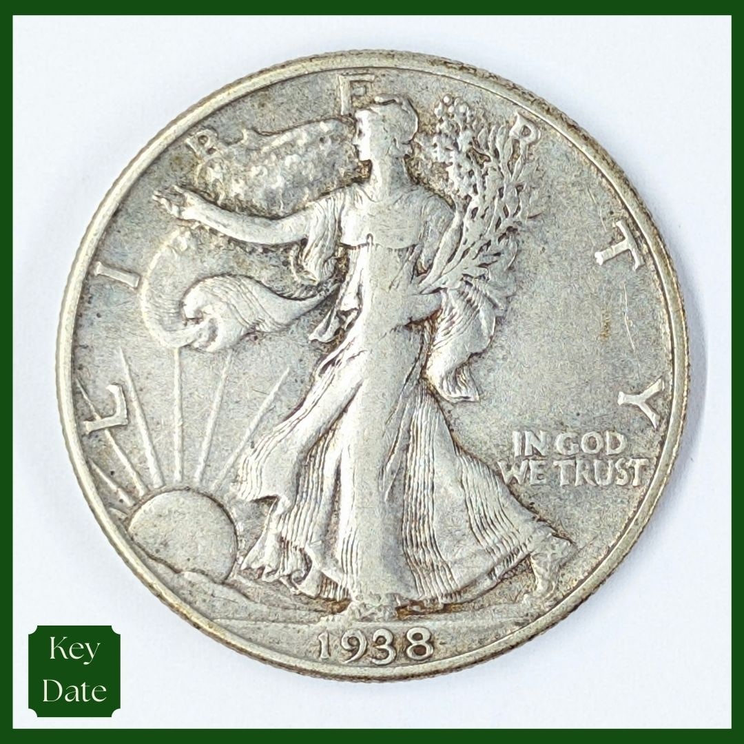 FEATURE 1938-D Silver Walking Liberty Half Dollar - KEY DATE, F++: FEATURE Silver