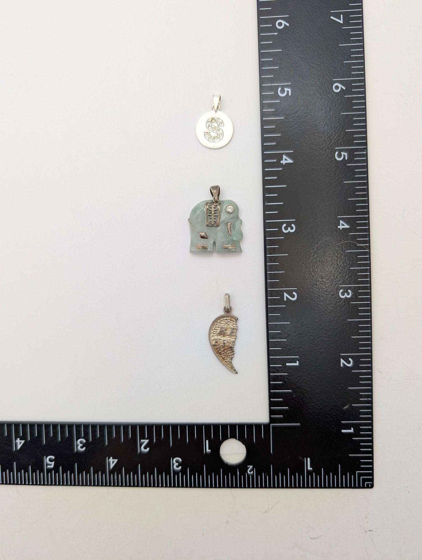 Lot of 3 Sterling Silver Pendants - Elephant, S, etc. - 11