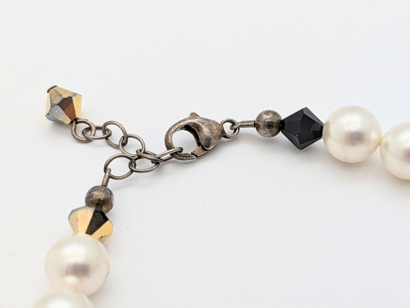 White, Black & Gold tone Beaded Ladies Bracelet w/ Sterling Silver Clasp - 4