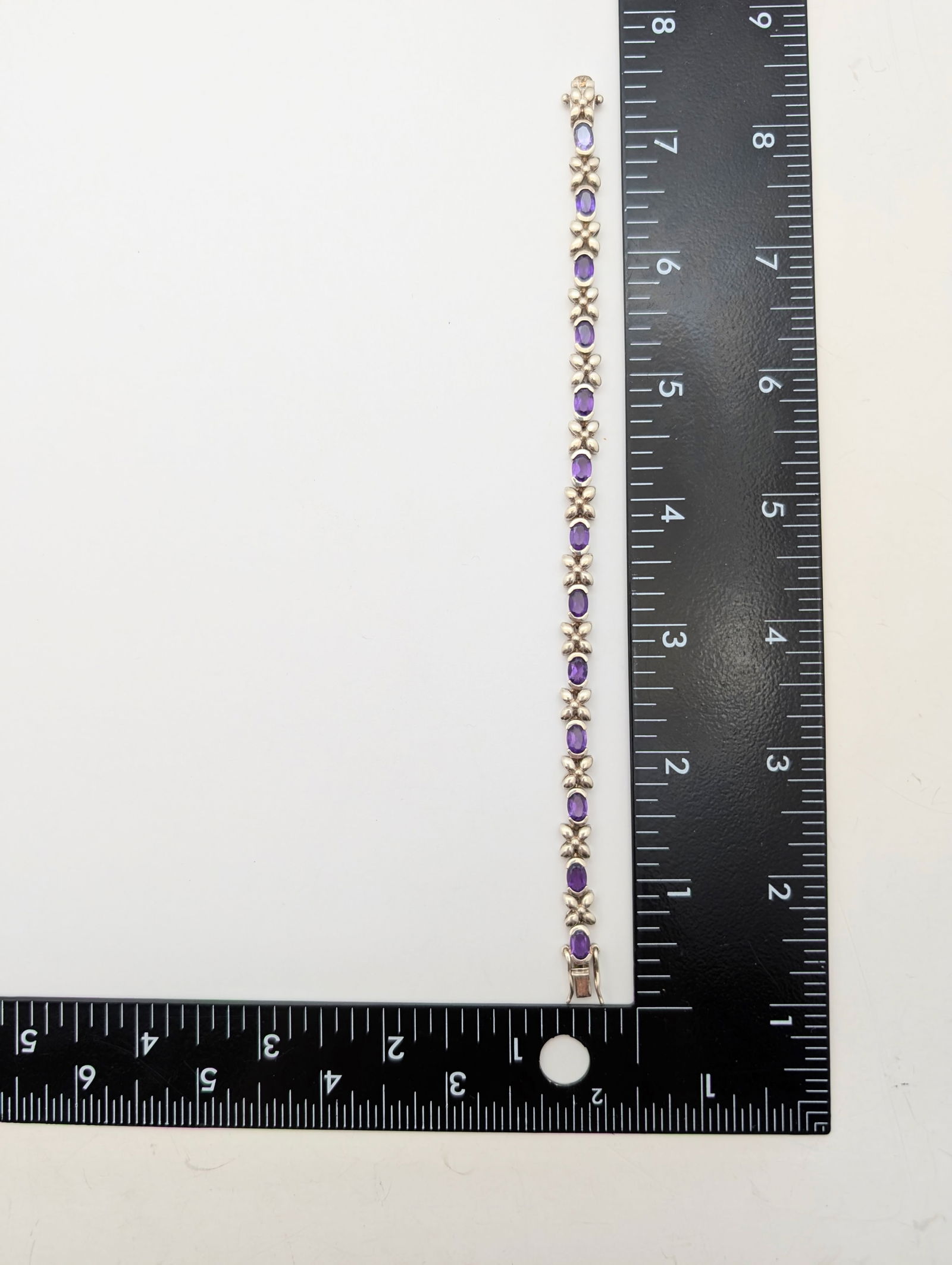 Sterling Silver Purple Flower Ladies Tennis Bracelet - 13.79g - 6
