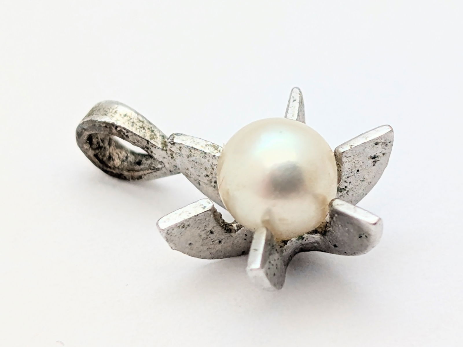 Vintage Sterling Silver Pearl Flower Pendant & Screw Back Earrings Set - 2