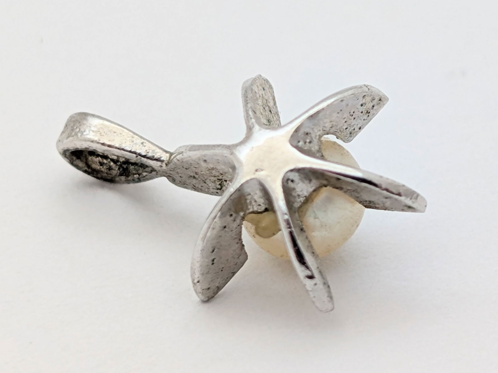 Vintage Sterling Silver Pearl Flower Pendant & Screw Back Earrings Set - 3