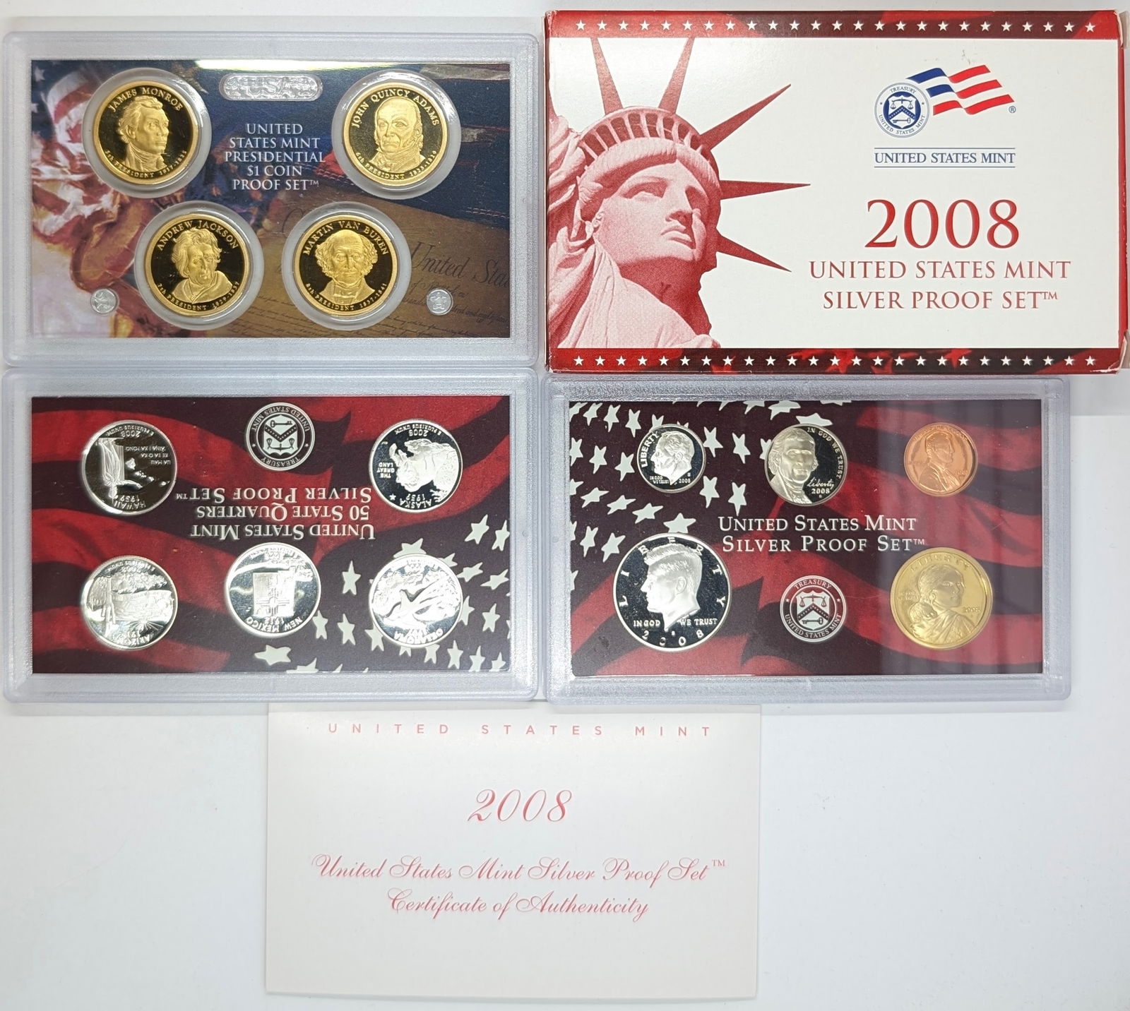 2008 Silver US Mint Proof Set w/ Silver Half, Quarter & Dime w/ COA: Silver