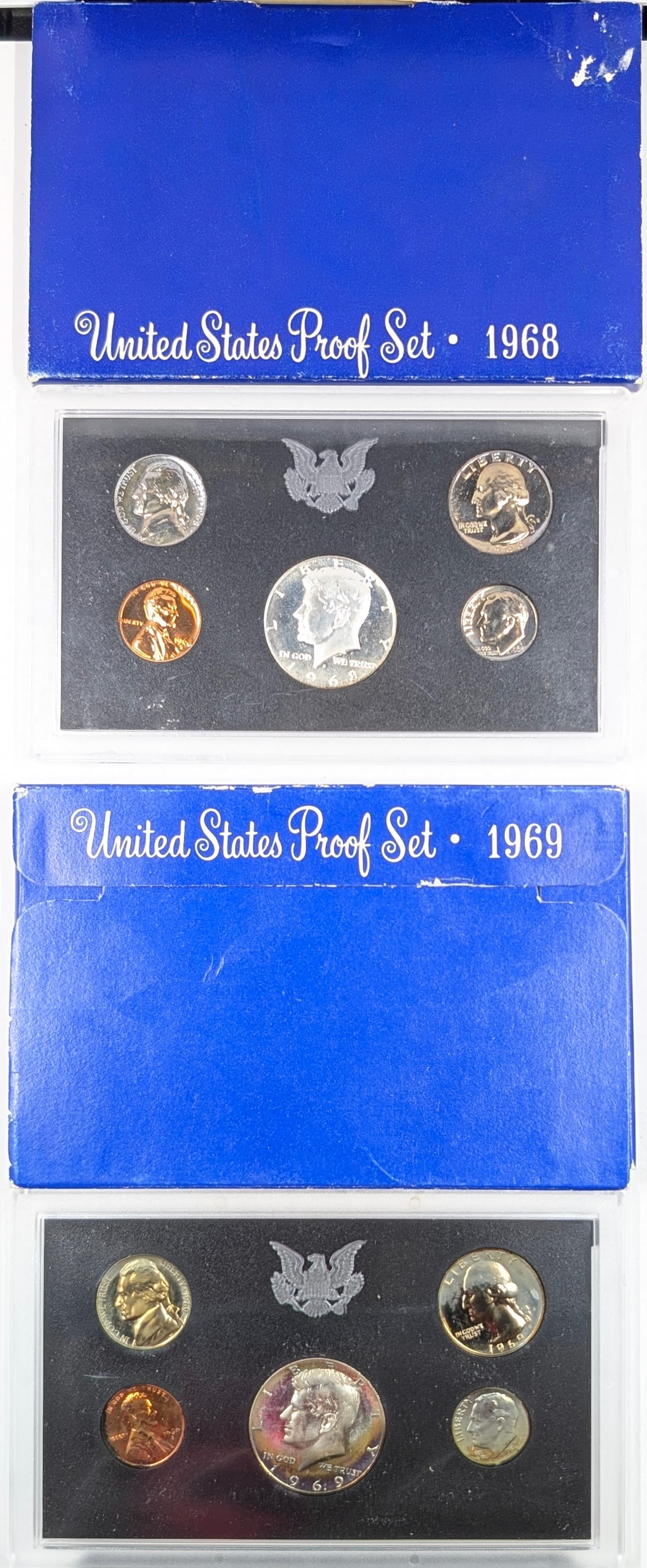 Lot of 2 US Mint Proof Sets w/ Silver JFK Half - 1968, 1969: 40% Silver