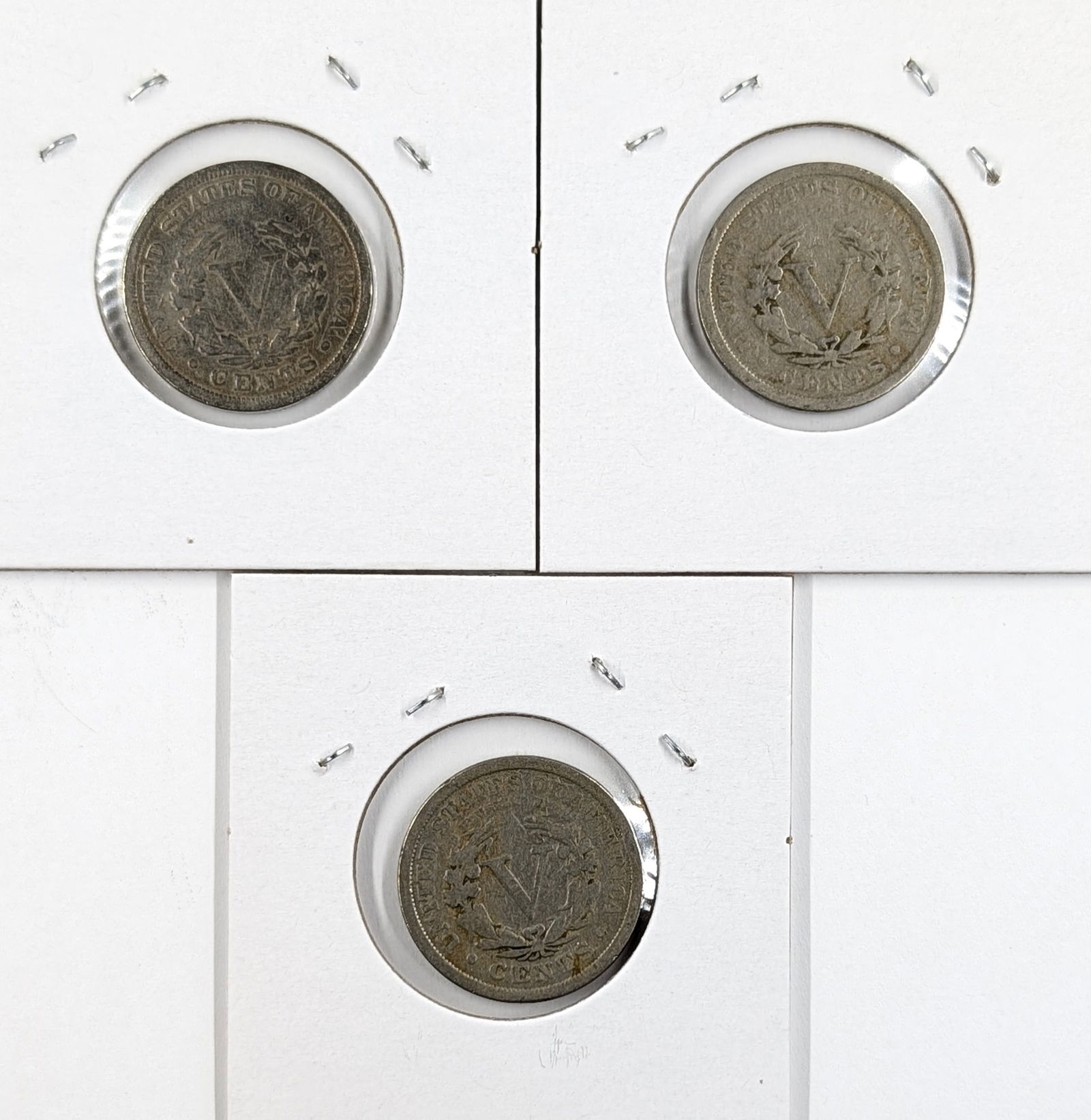 Lot of 3 Liberty V Nickels - 1908, 1910, 1911 - 2