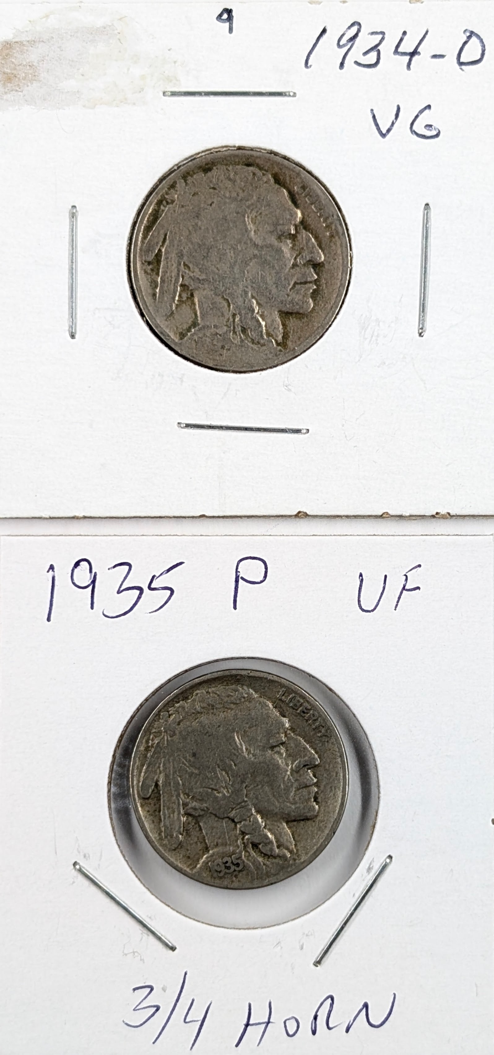 Lot of 2 Buffalo Head Nickels - 1934-D, 1935 (1 of 2)