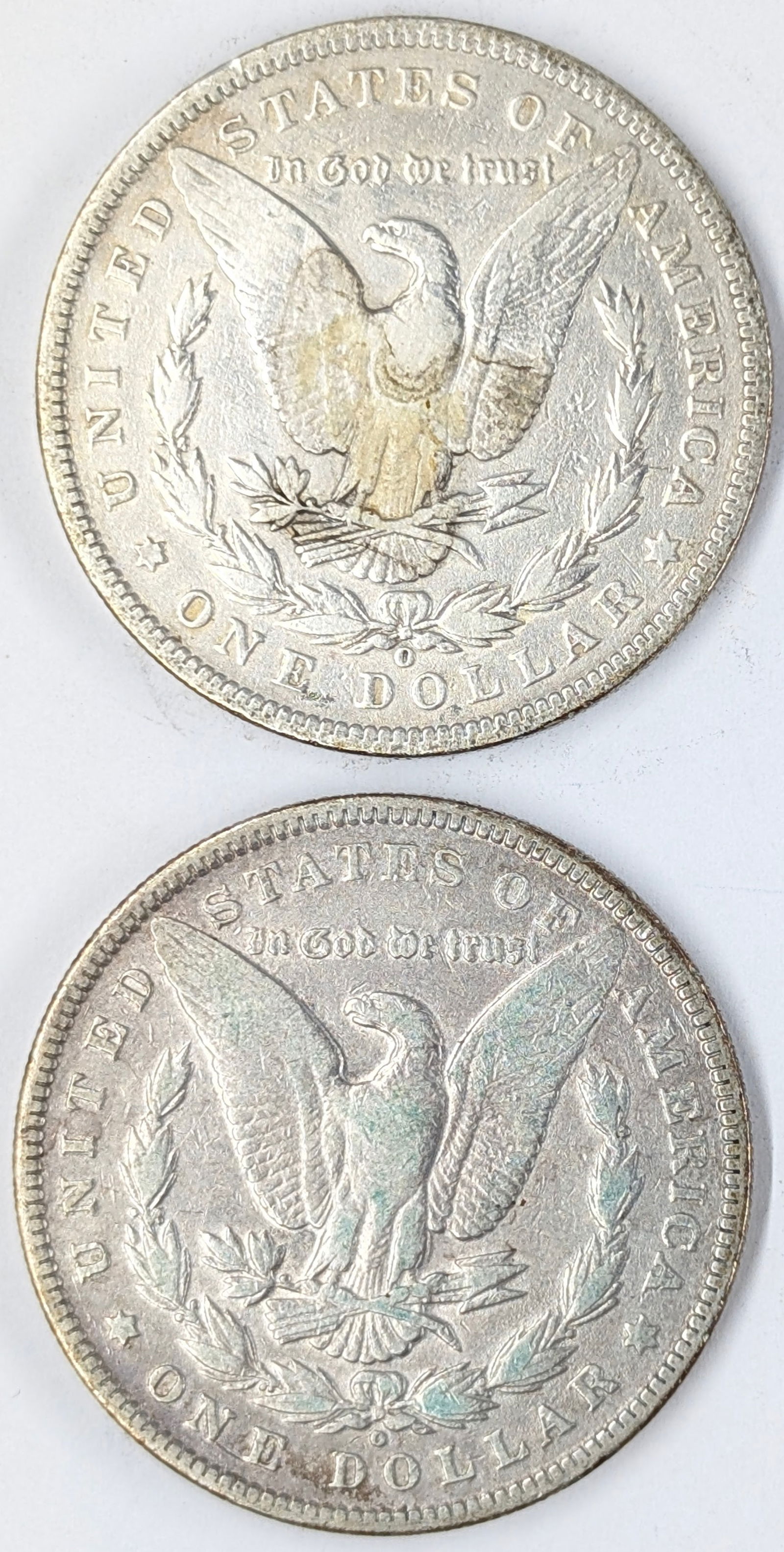 Lot of 2 Morgan Silver Dollars - 1899-O, 1900-O - 2