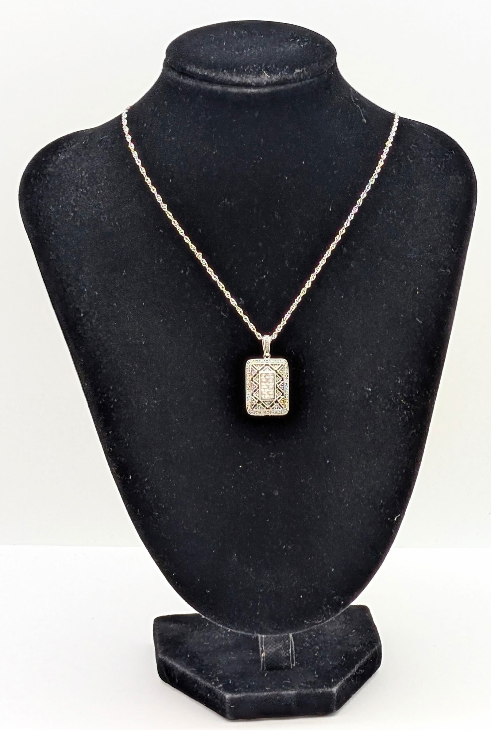 Sterling Silver Decorative Rectangle Ladies Necklace Stamped DK - 2