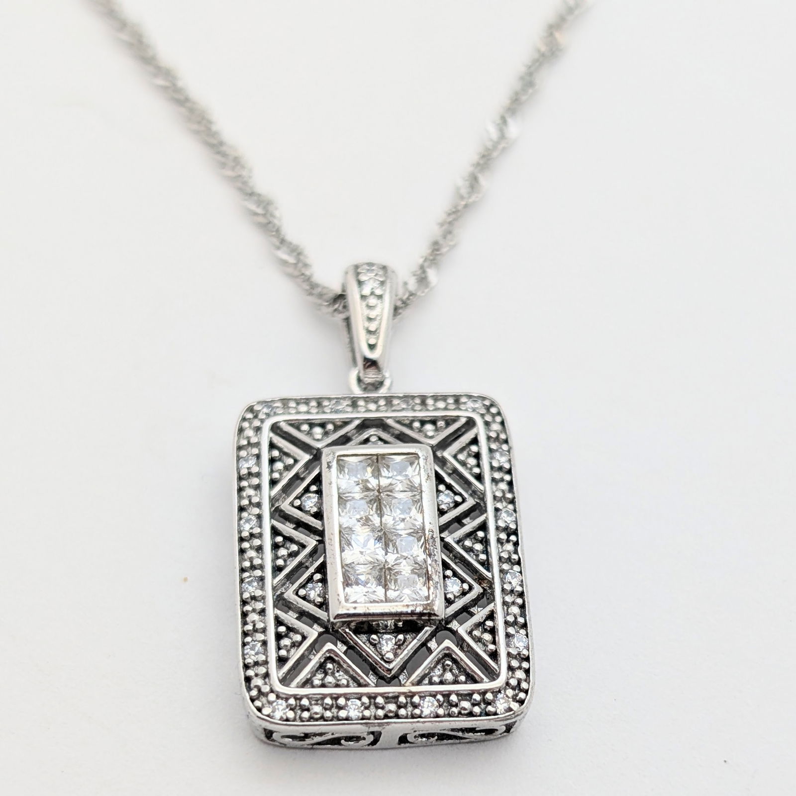 Sterling Silver Decorative Rectangle Ladies Necklace Stamped DK - 3