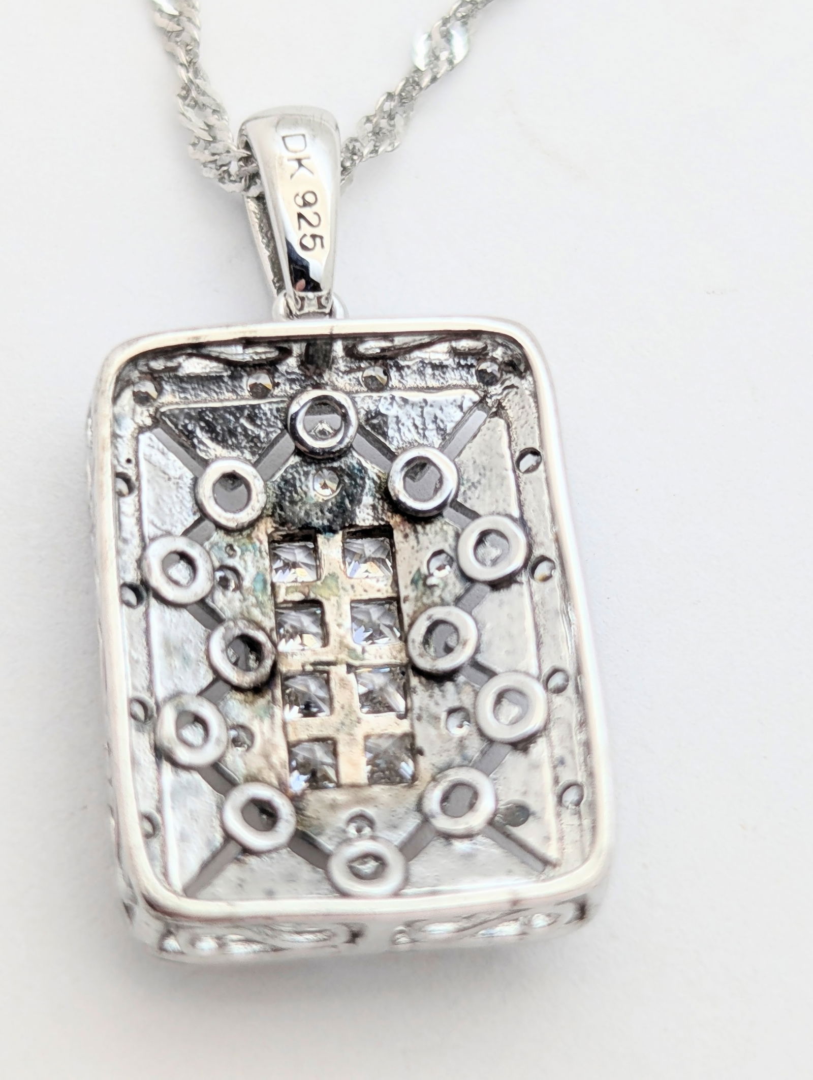 Sterling Silver Decorative Rectangle Ladies Necklace Stamped DK - 4