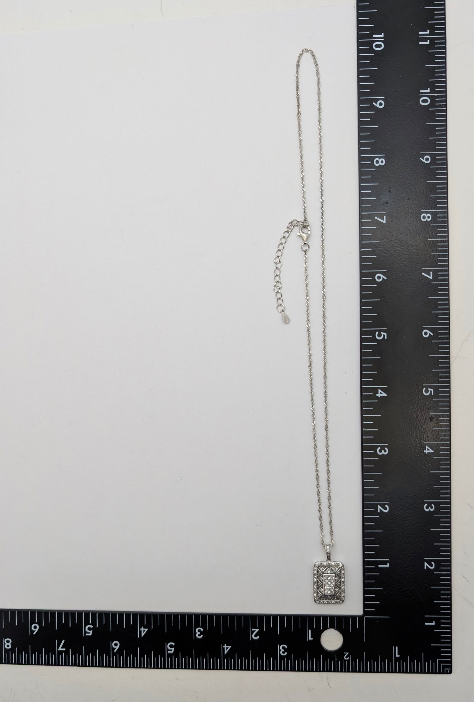 Sterling Silver Decorative Rectangle Ladies Necklace Stamped DK - 7