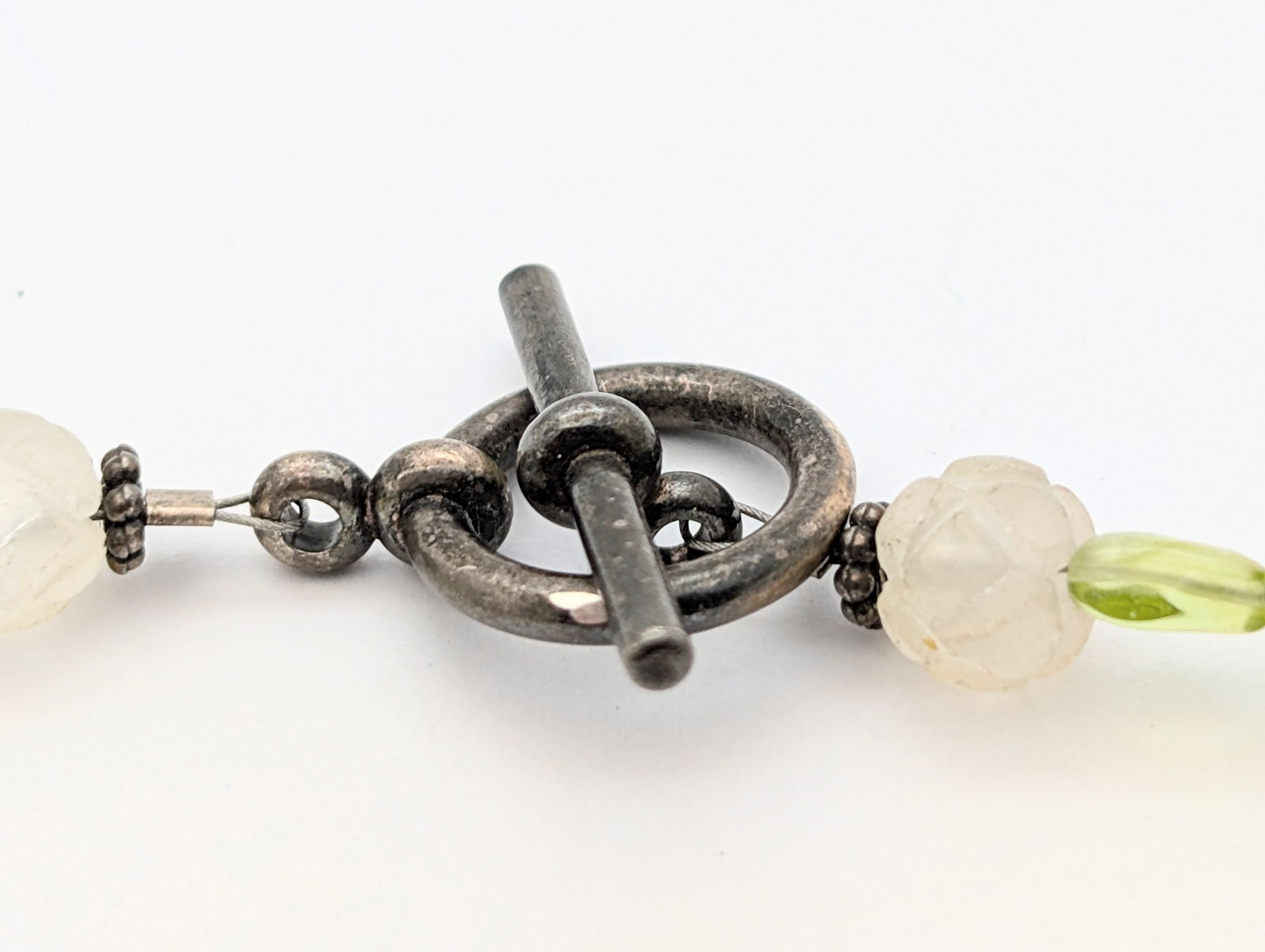 Green & Clear Beaded Ladies Necklace w/ Sterling Silver Clasp - 16.88g - 4