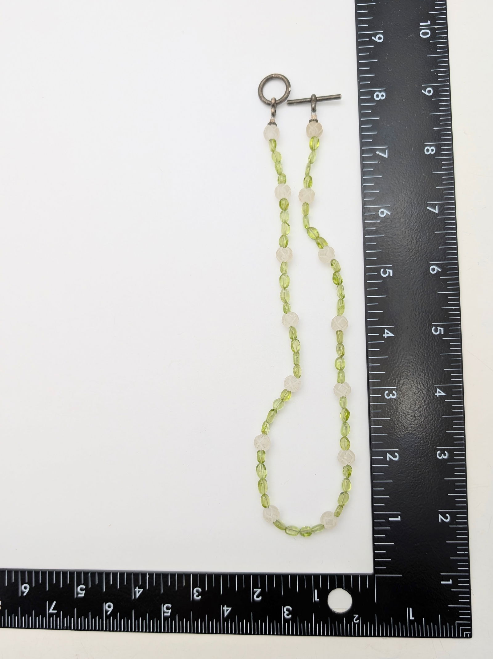 Green & Clear Beaded Ladies Necklace w/ Sterling Silver Clasp - 16.88g - 5