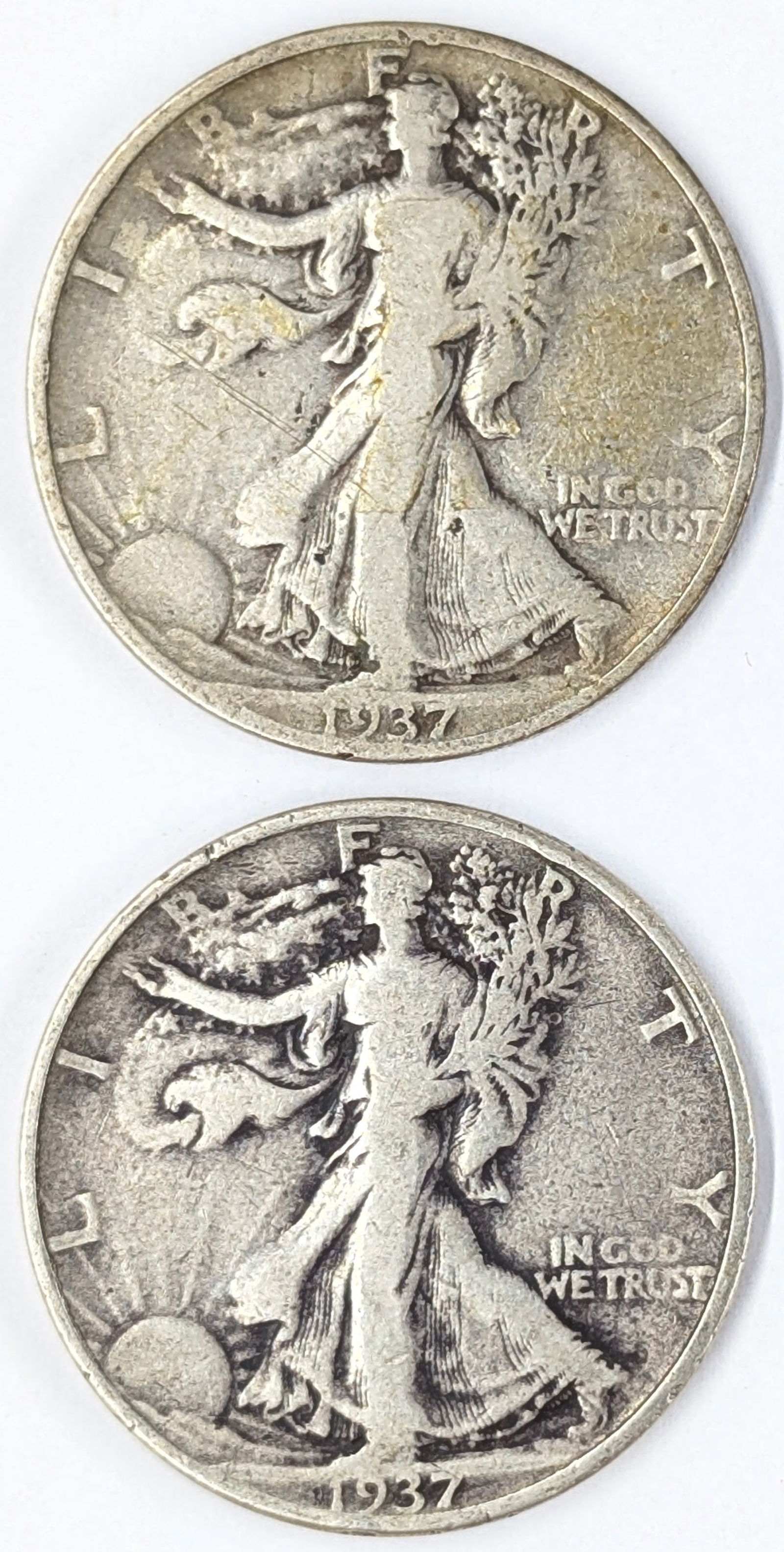 Lot of 2 Silver Walking Liberty Half Dollars - 1937 D/S (1 of 2)