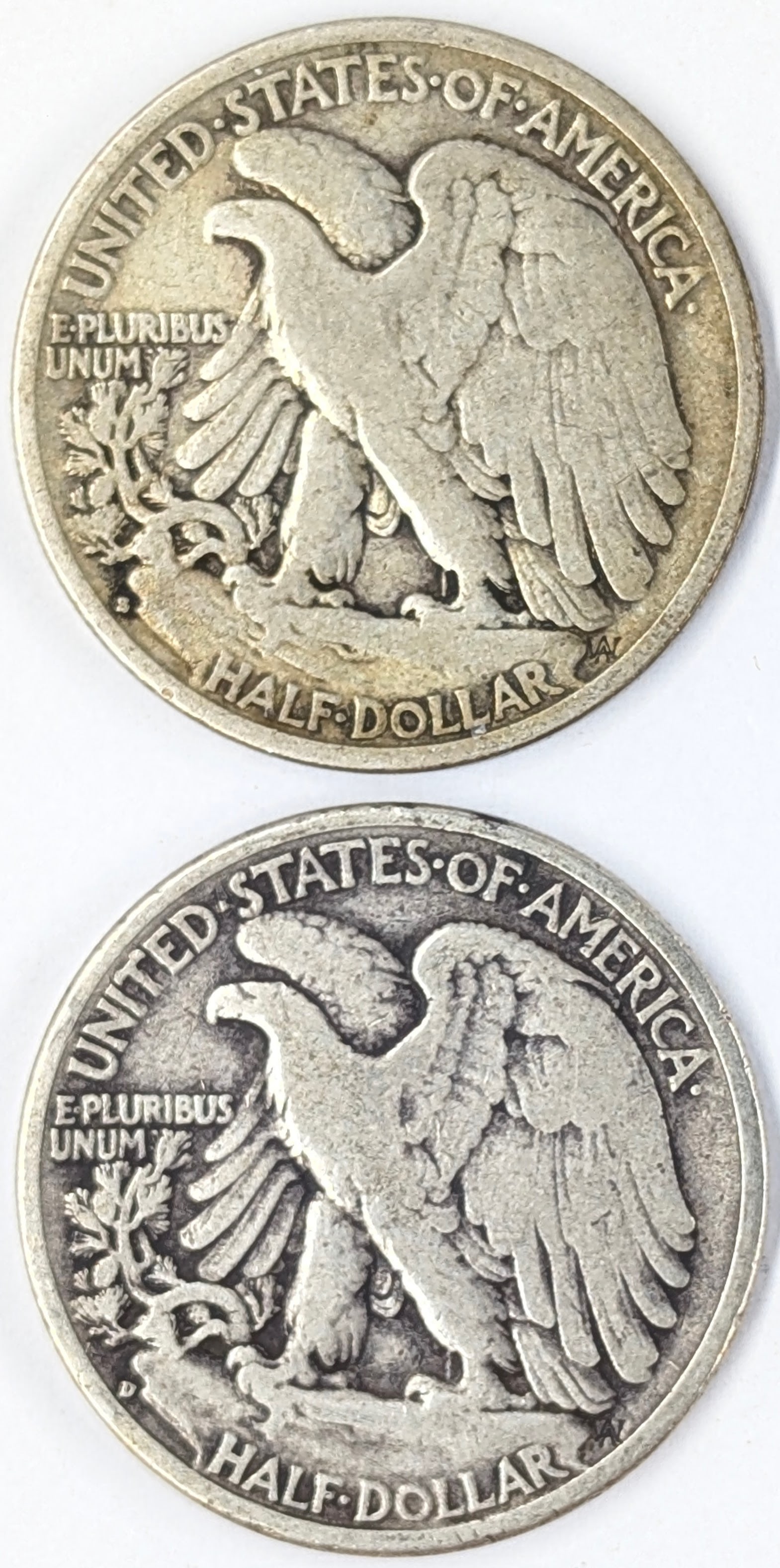 Lot of 2 Silver Walking Liberty Half Dollars - 1937 D/S - 2