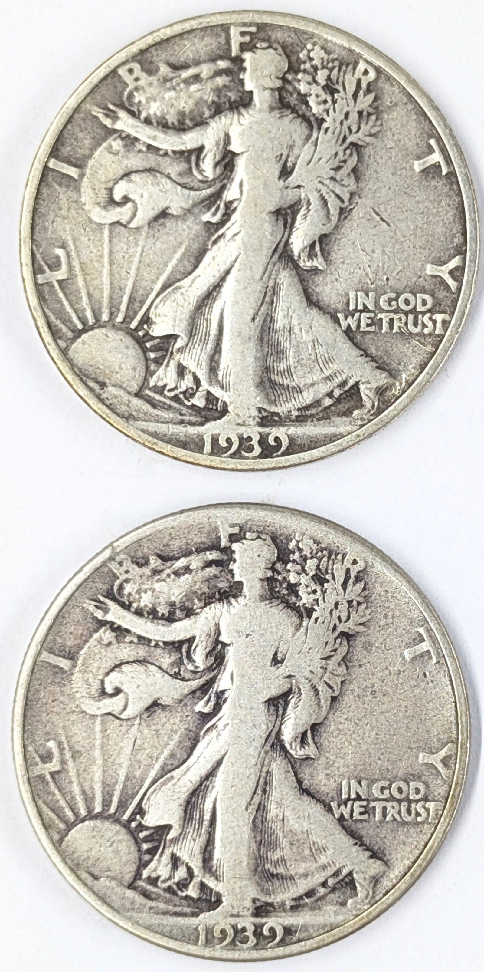 Lot of 2 Silver Walking Liberty Half Dollars - 1939 P/S: Silver